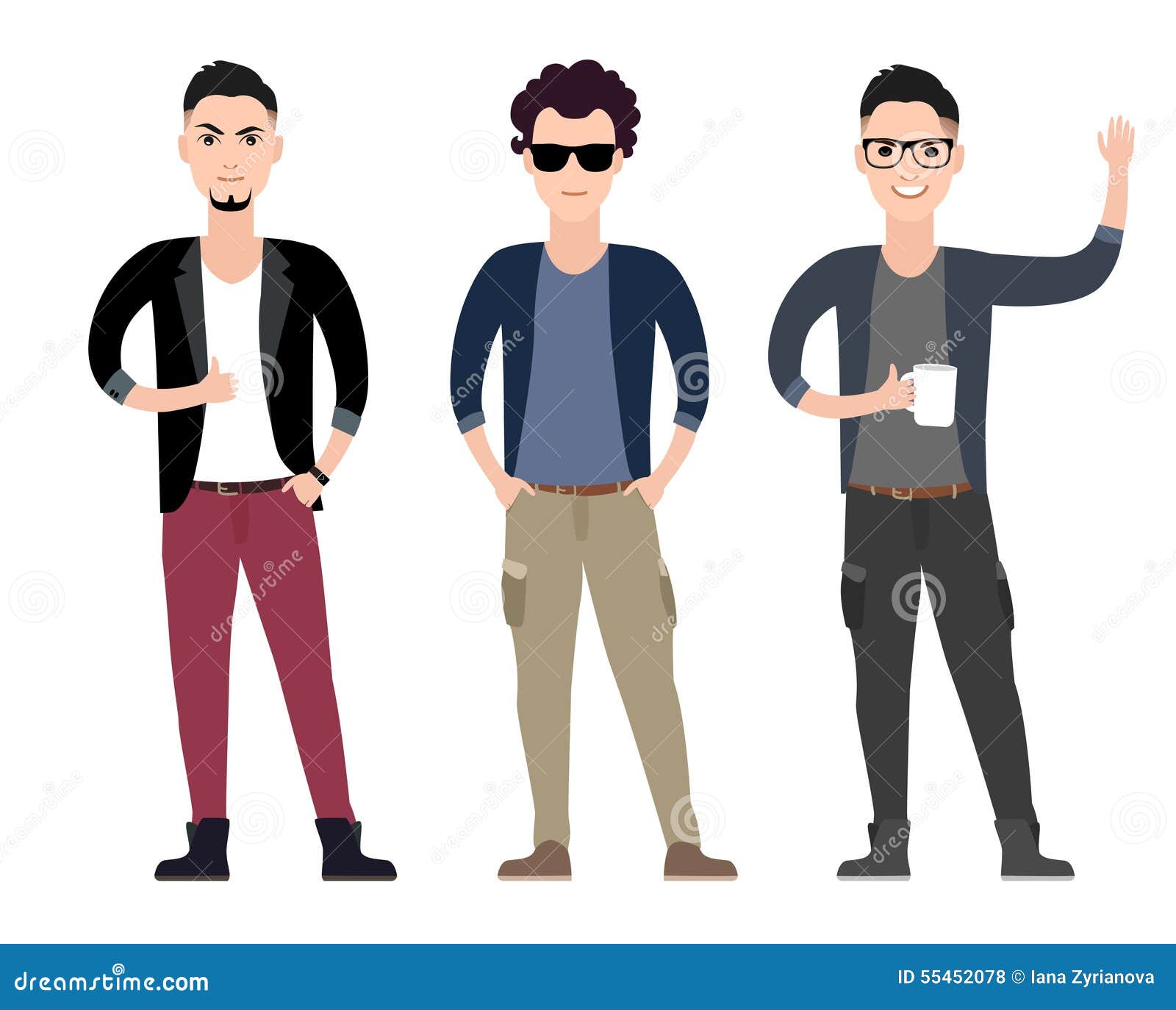 Casual Young Men Character Flat Set in Different Stock Vector ...