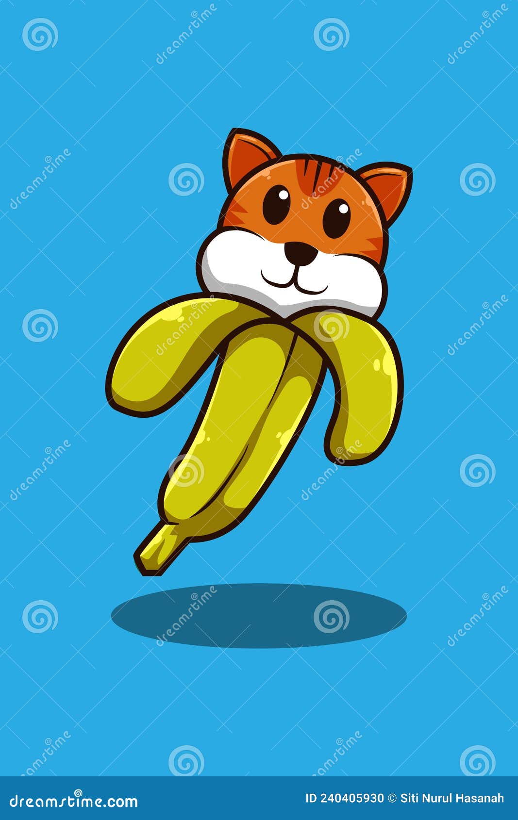 Cat with Banana Cartoon Illustration Stock Vector Illustration of