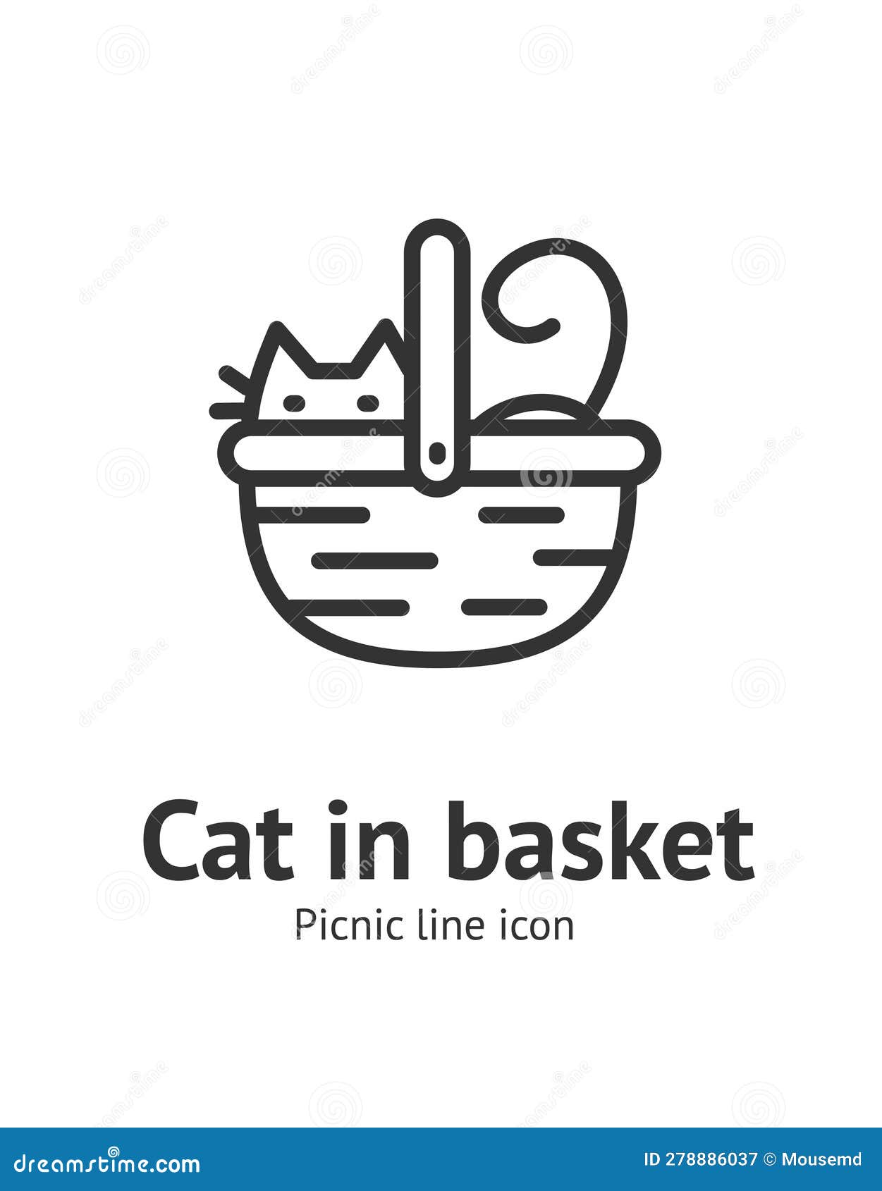 cat in basket sign thin line icon emblem concept. 