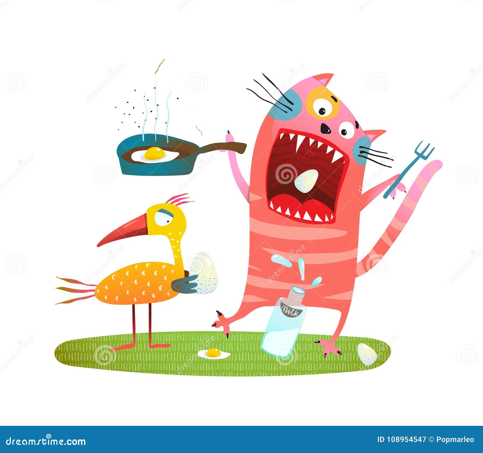 Crazy Fun Cat Eating Eggs of Bird Stock Vector Illustration of clip
