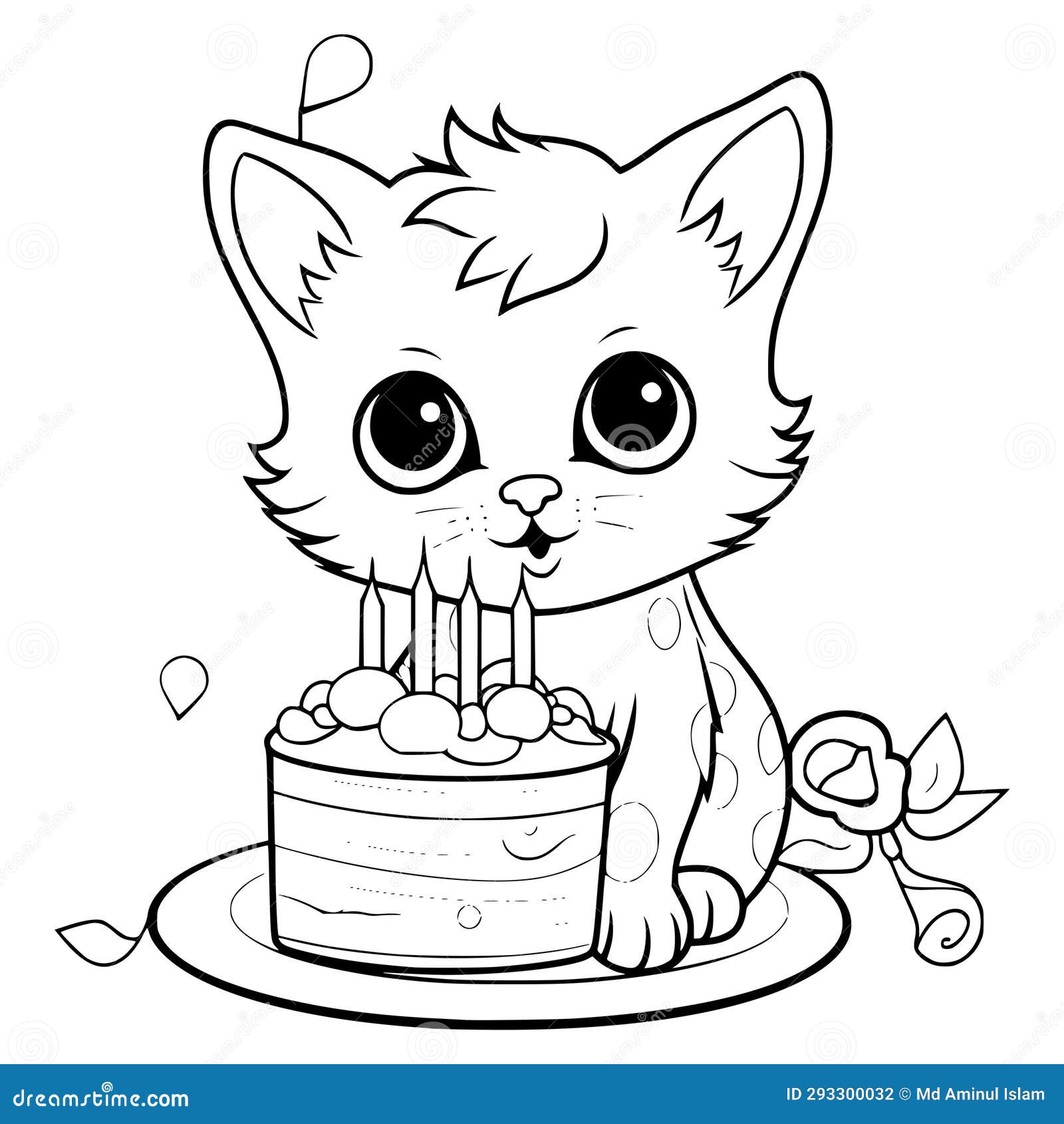 Cat Birthday Coloring Pages Drawing for Kids Stock Illustration ...
