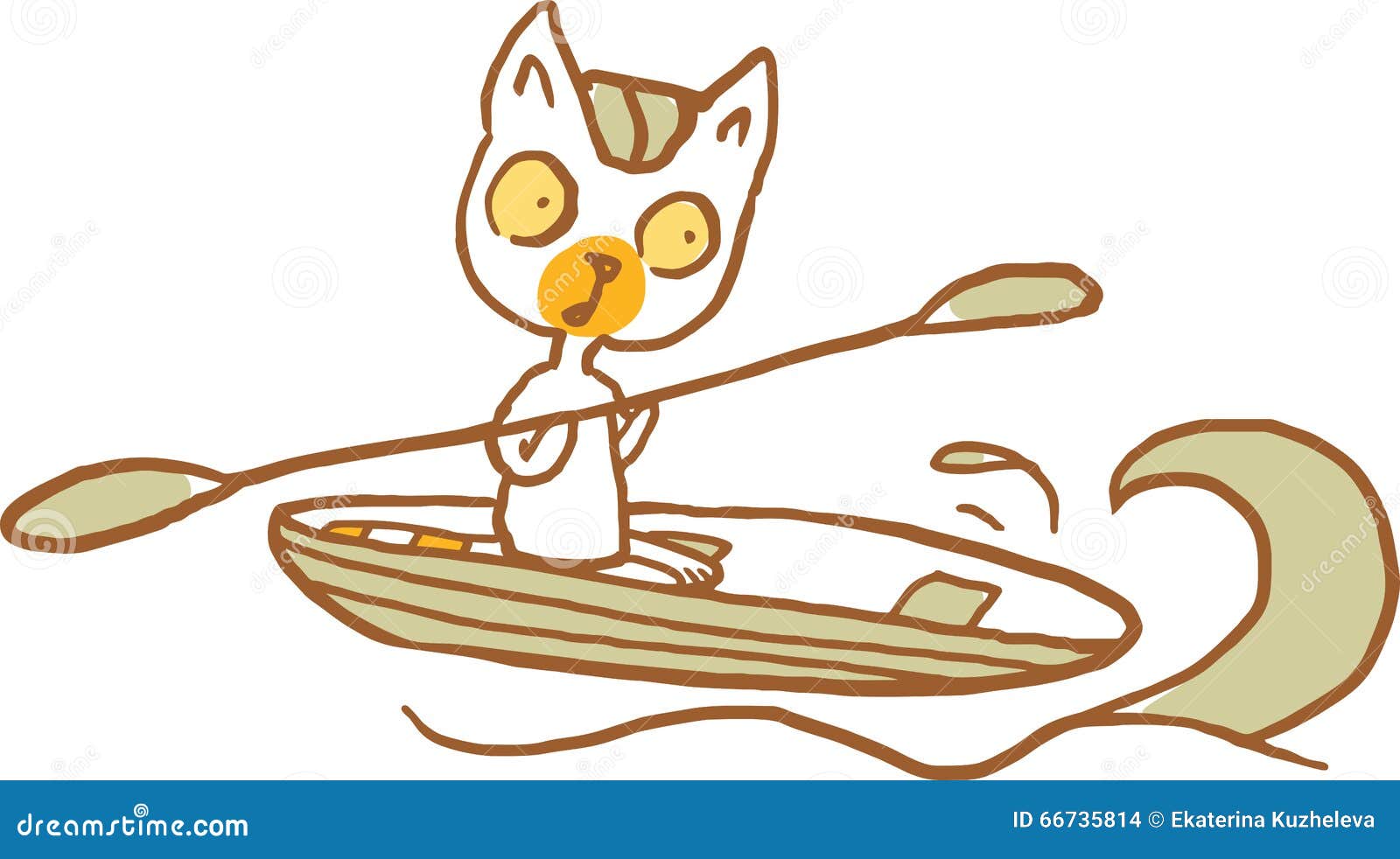 Cat on the Boat with Paddle. Vector Illustration. Part of a Series