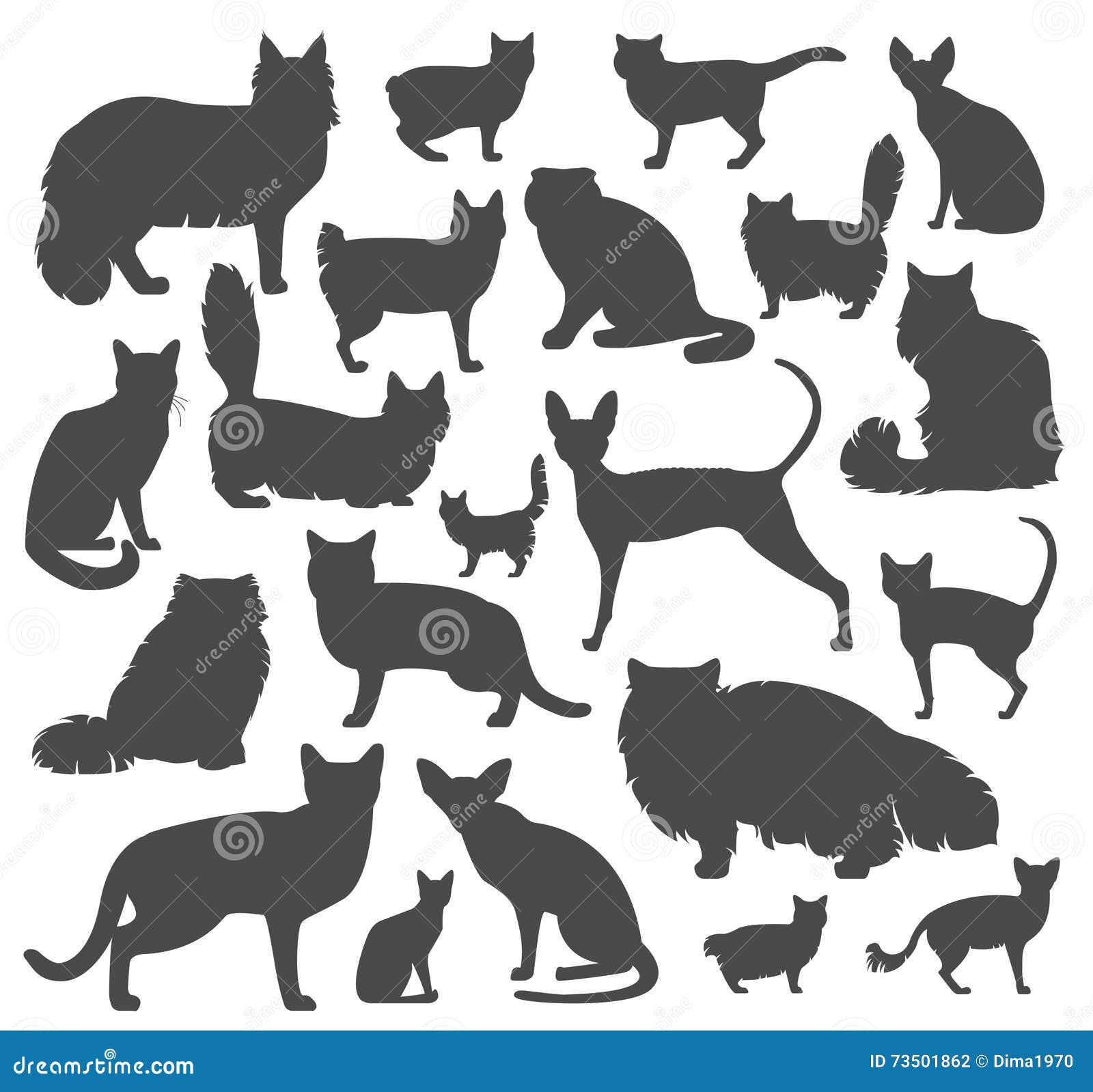 Cat icon set in flat style. vector illustration