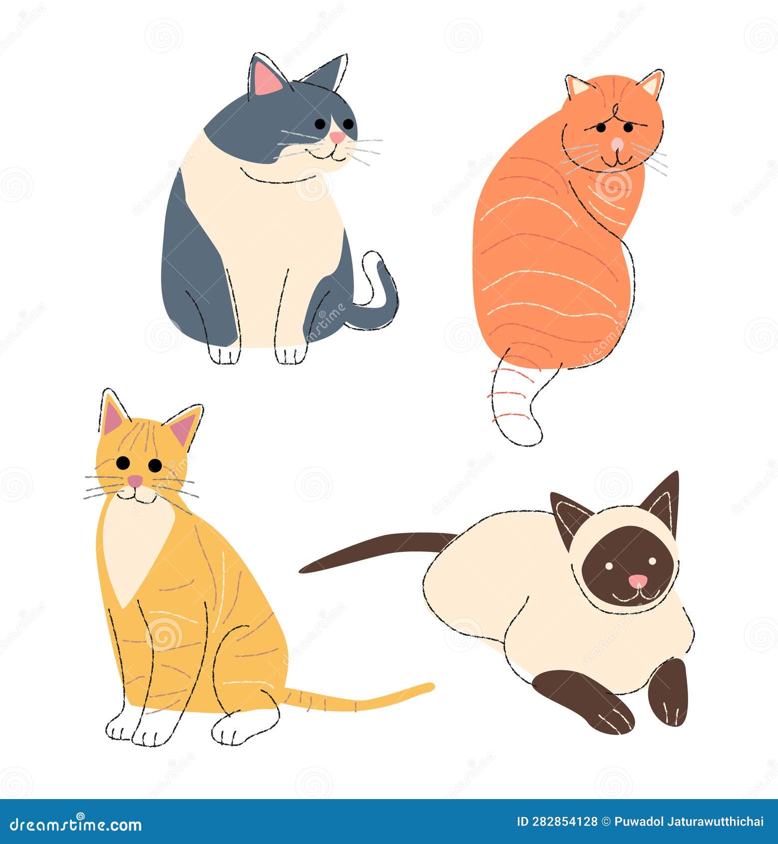 Set Of Cute Cats Icons, Vector Flat Illustrations. Animals Breeds