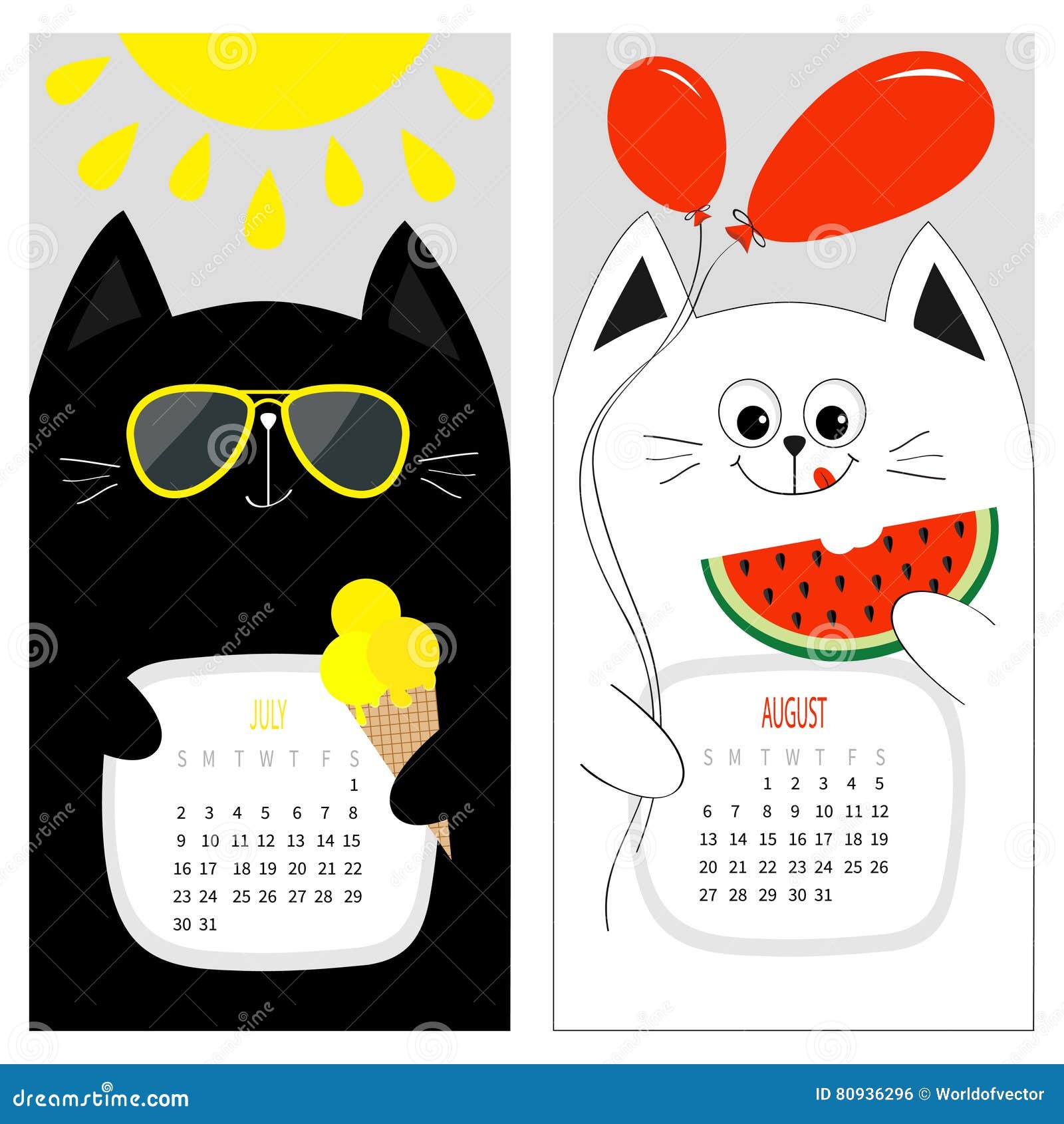 Cat Calendar 2017. Cute Funny Cartoon White Black Character Set. July August Hello Summer Month Stock Vector - Illustration of head, face: 80936296 Cat Calendar 2017. Cute Funny Cartoon White Black Character Set. July August Hello Summer Month Stock Vector - Illustration of head, face: 80936296