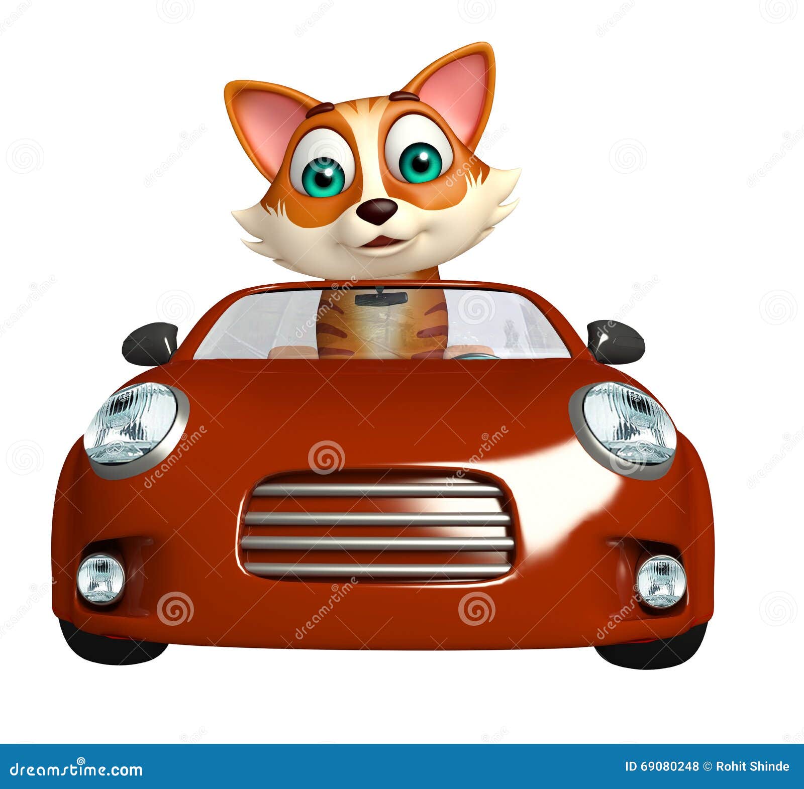 Cat Cartoon Character with Car Stock Illustration Illustration of