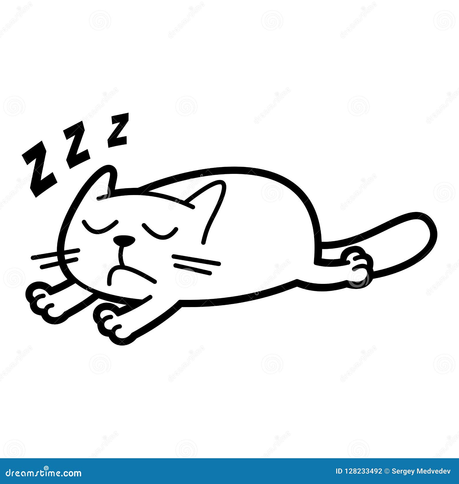 Cat Cartoon Character Coloring Page Black and White Stock Vector