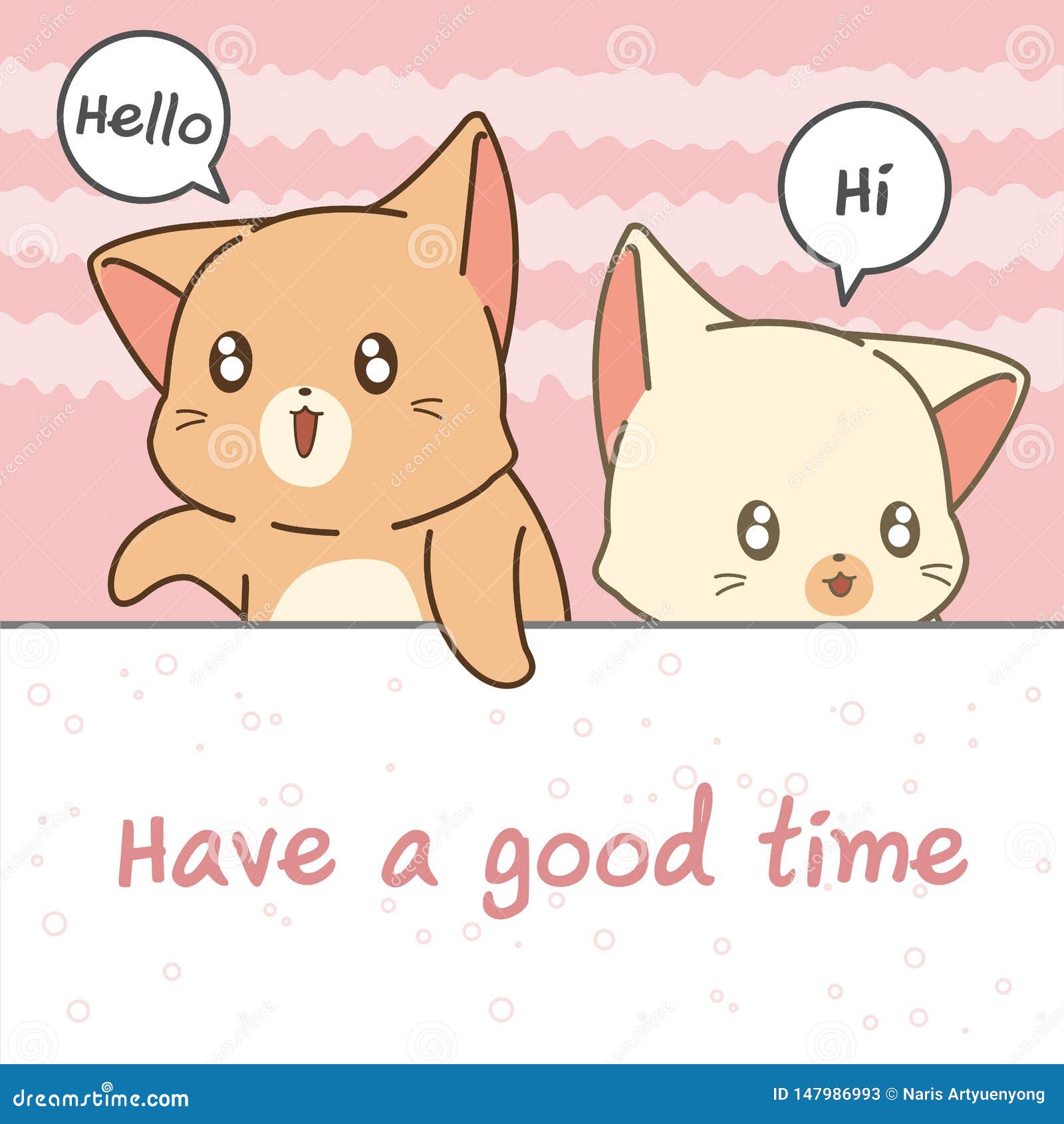 2 Cat Cartoon Characters Say Hi Stock Vector - Illustration of flat ...