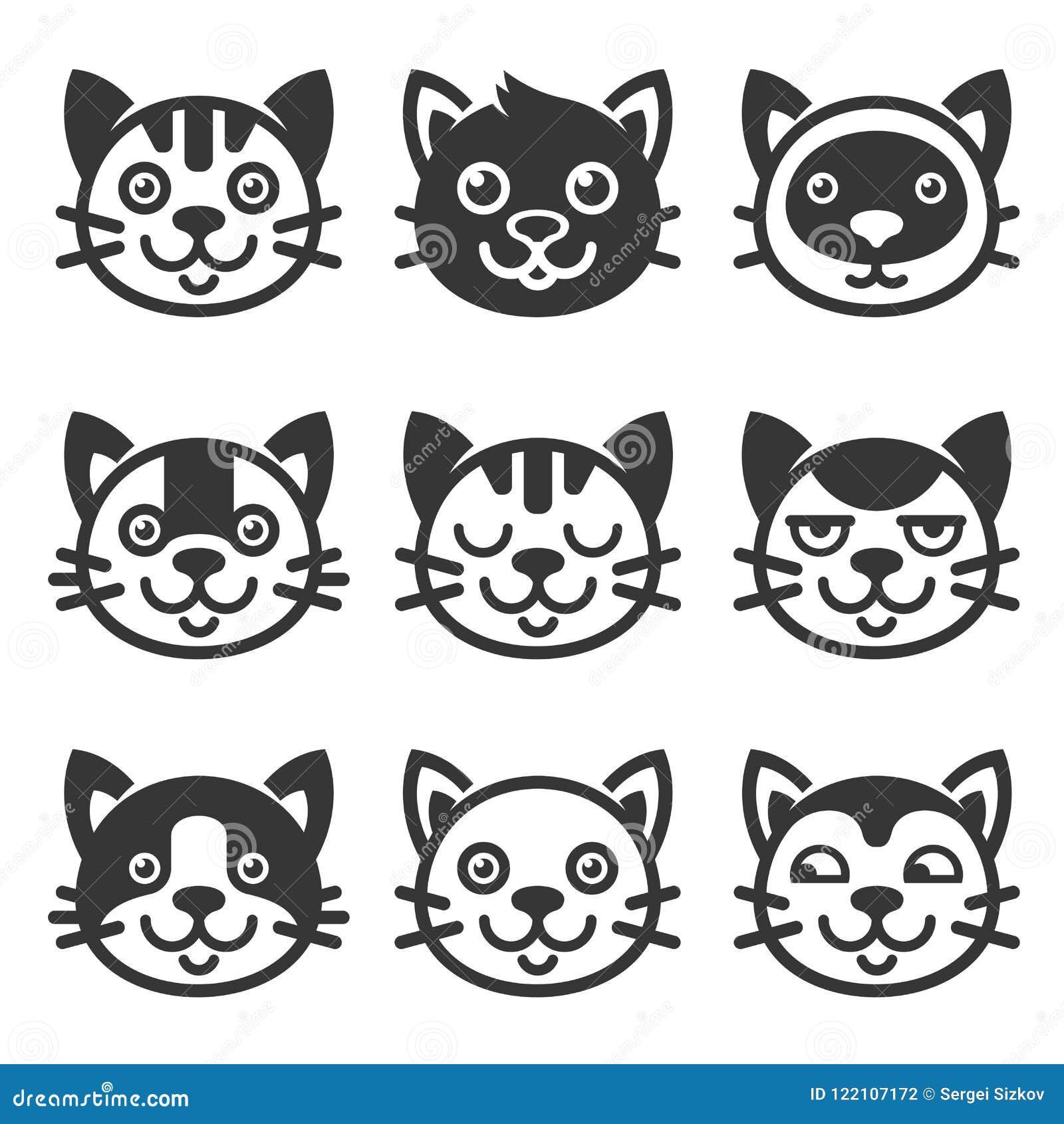 Cat icon set vector illustration symbol Stock Vector by ©slalomop 107069186