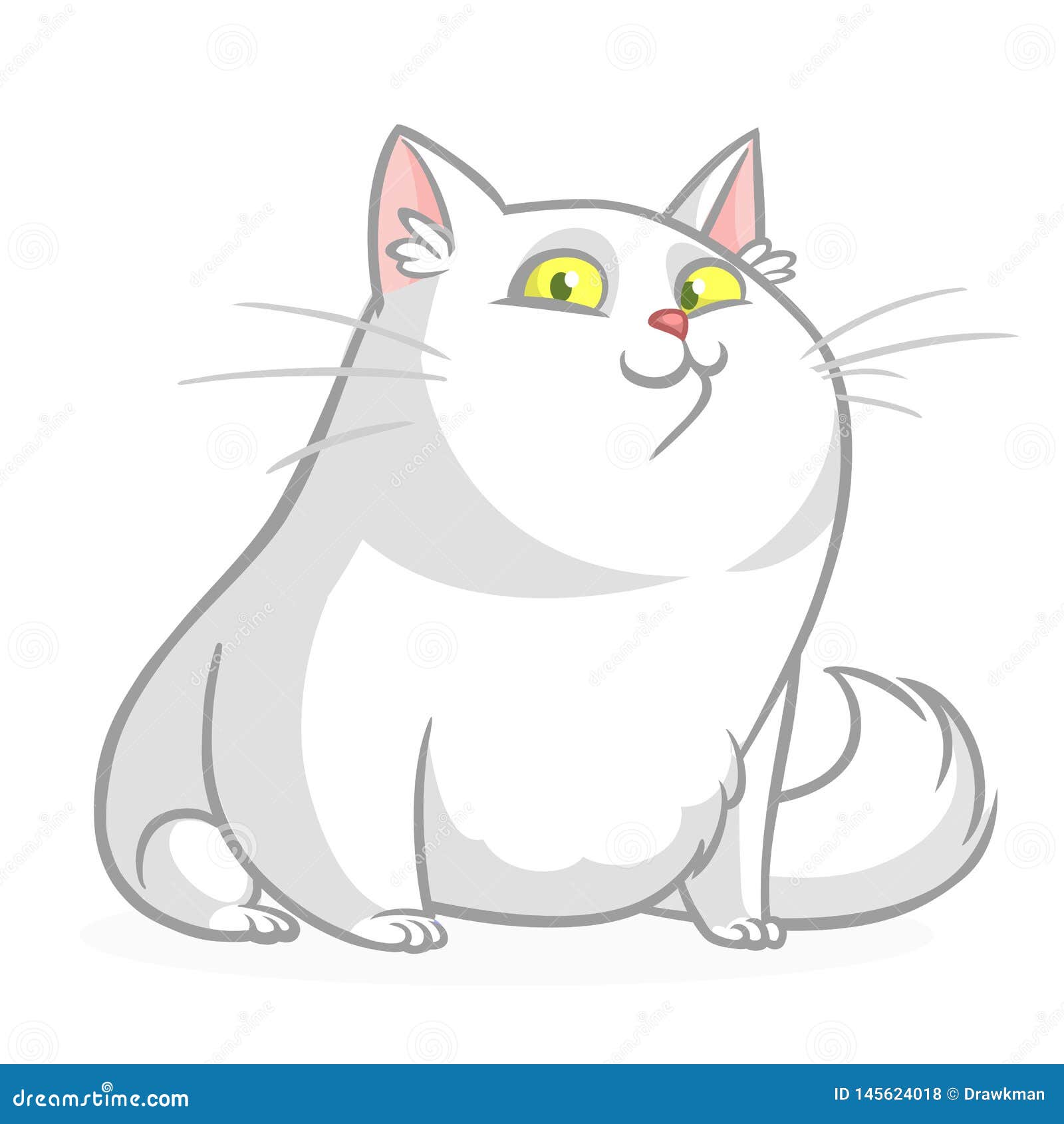  Cartoon  Pretty White Fat  Cat  Sitting Stock Vector 