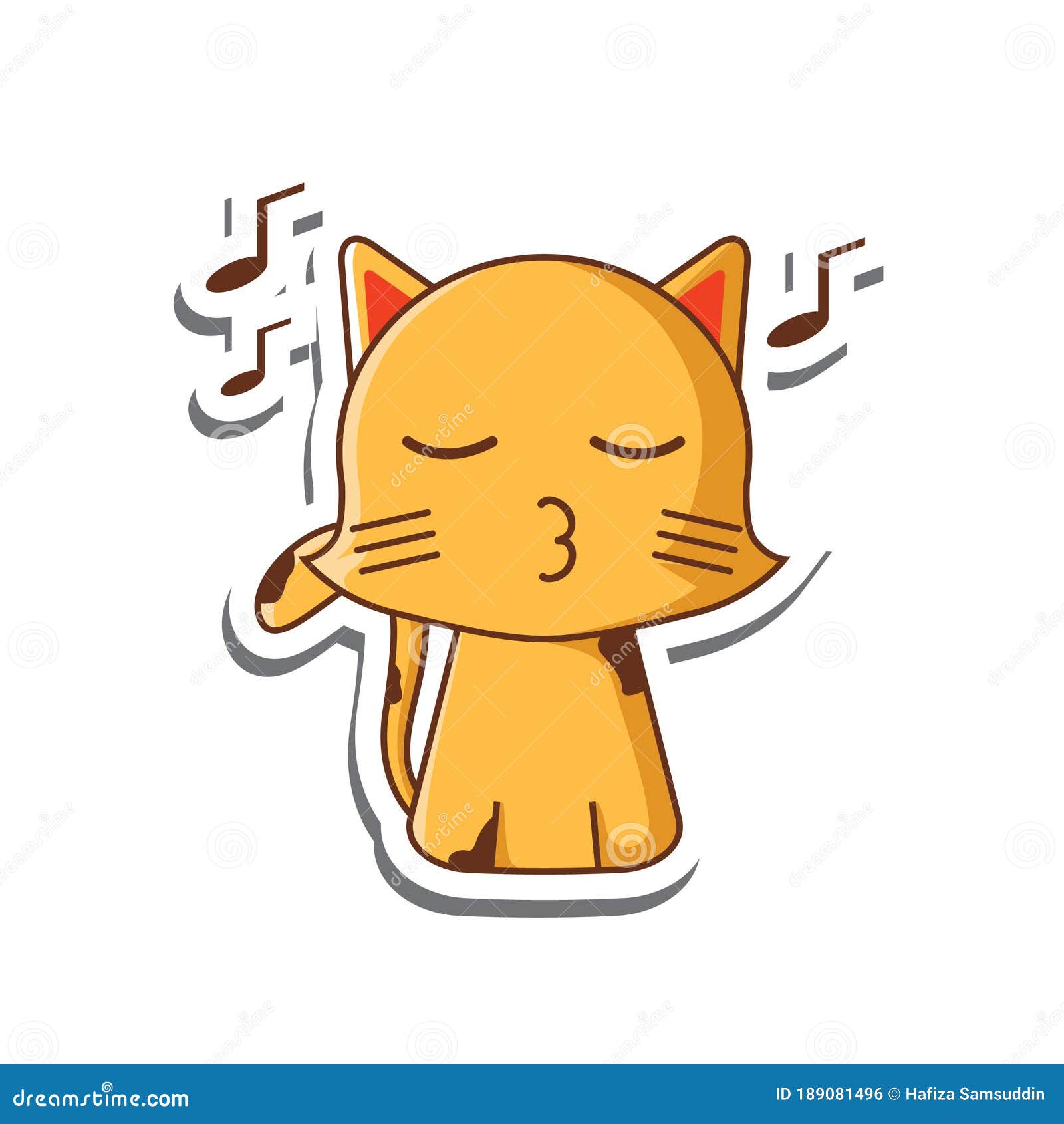 Cat Cartoon Whistling. Vector Illustration Decorative Design Stock