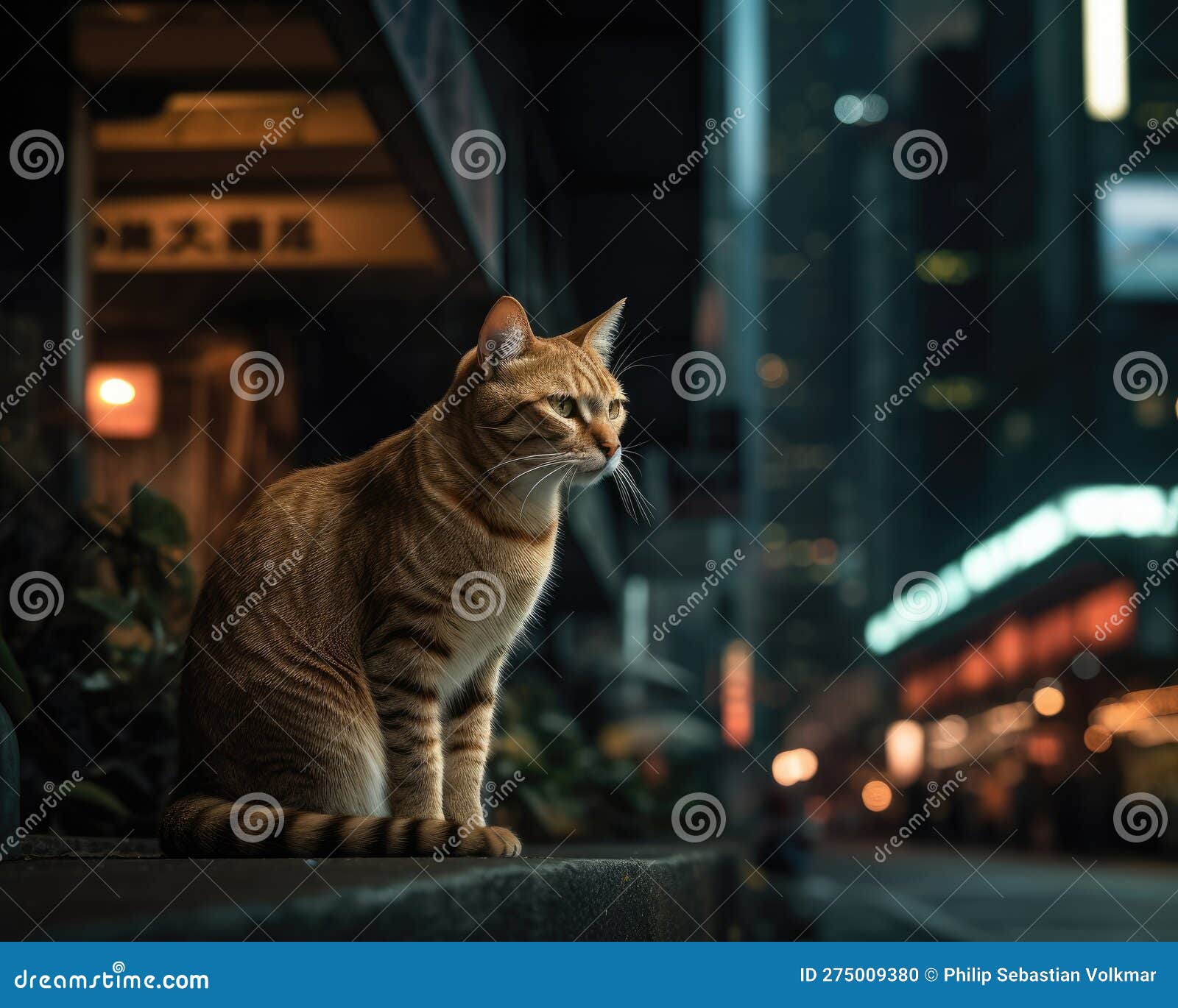 Cat in the City Navigating the Bustling Streets Stock Illustration(03)