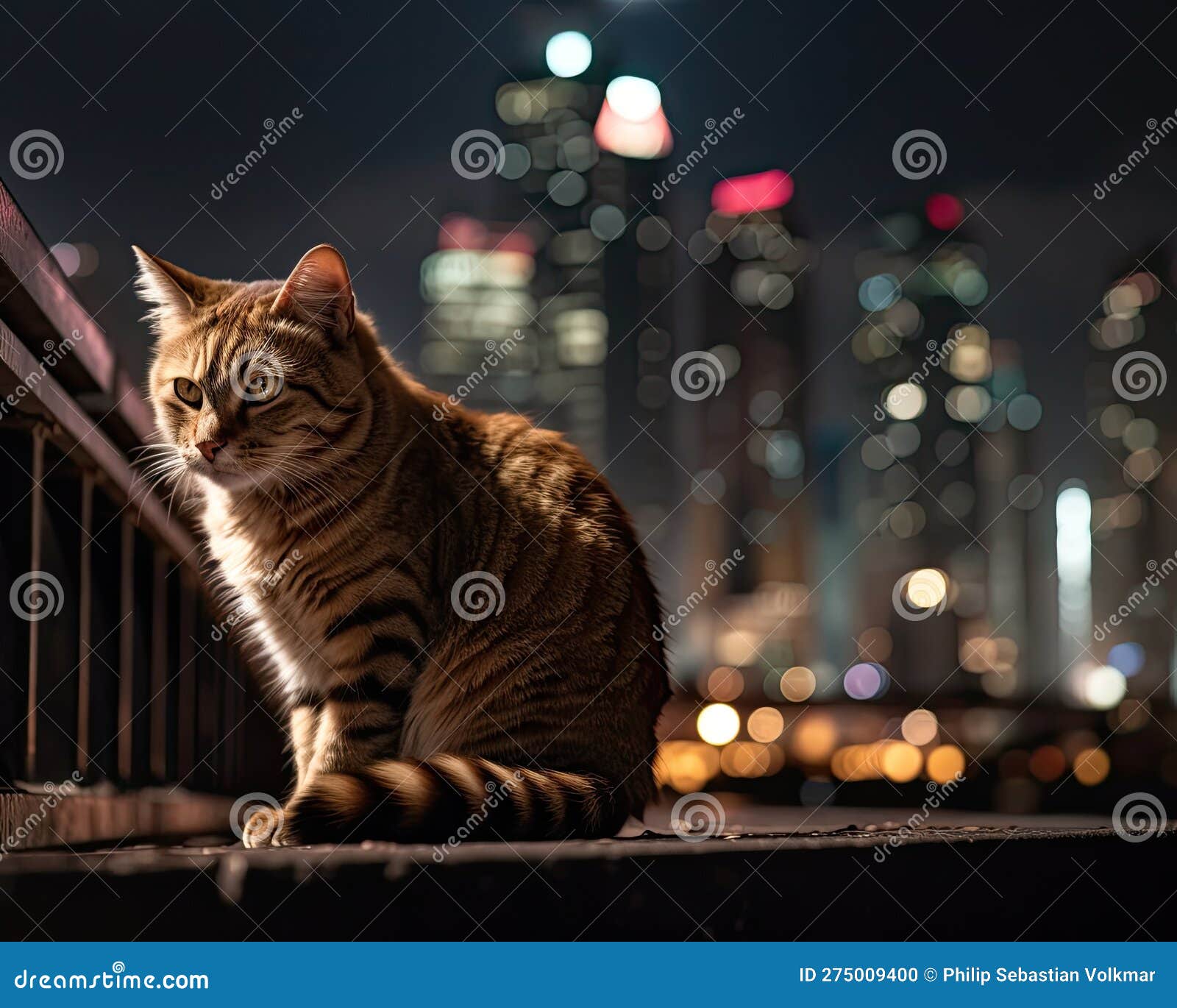 Cat in the City Navigating the Bustling Streets Stock Illustration(05)