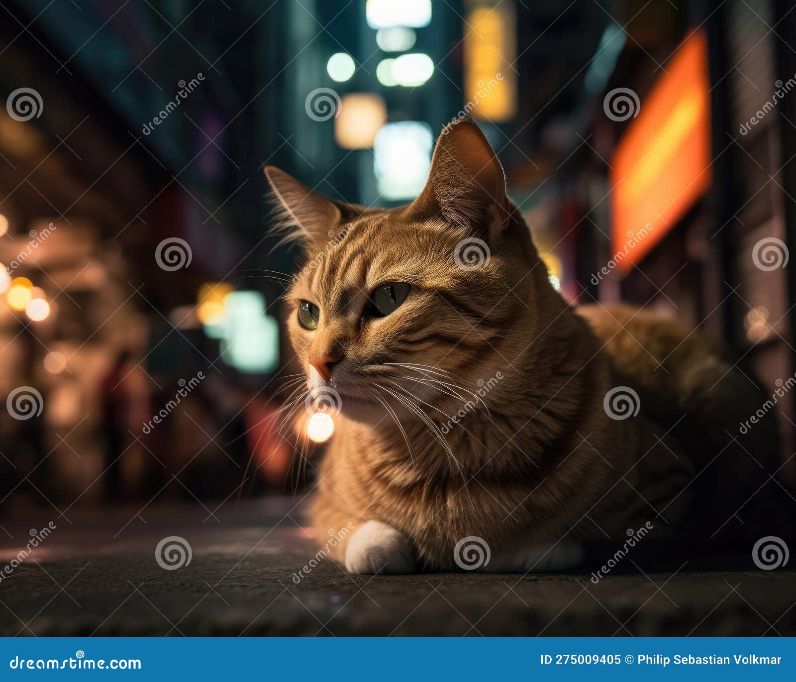 Cat in the City Navigating the Bustling Streets Stock Illustration(09)