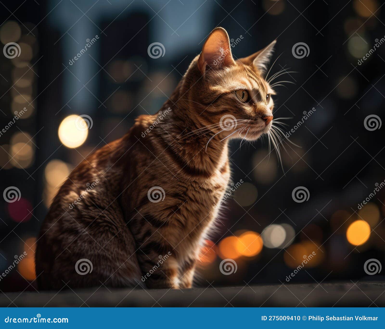 Cat in the City Navigating the Bustling Streets Stock Illustration(01)
