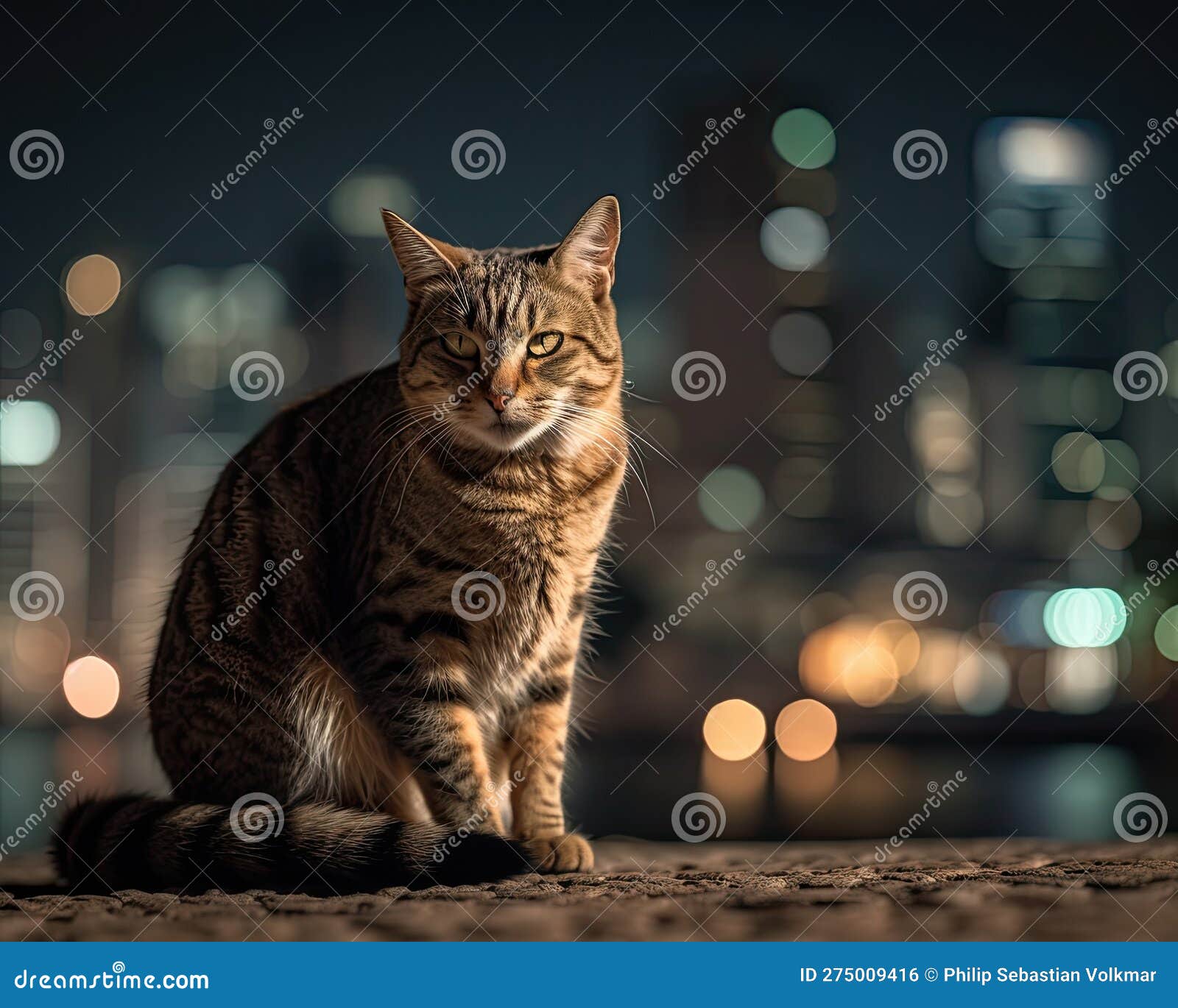 Cat in the City Navigating the Bustling Streets Stock Illustration(00)