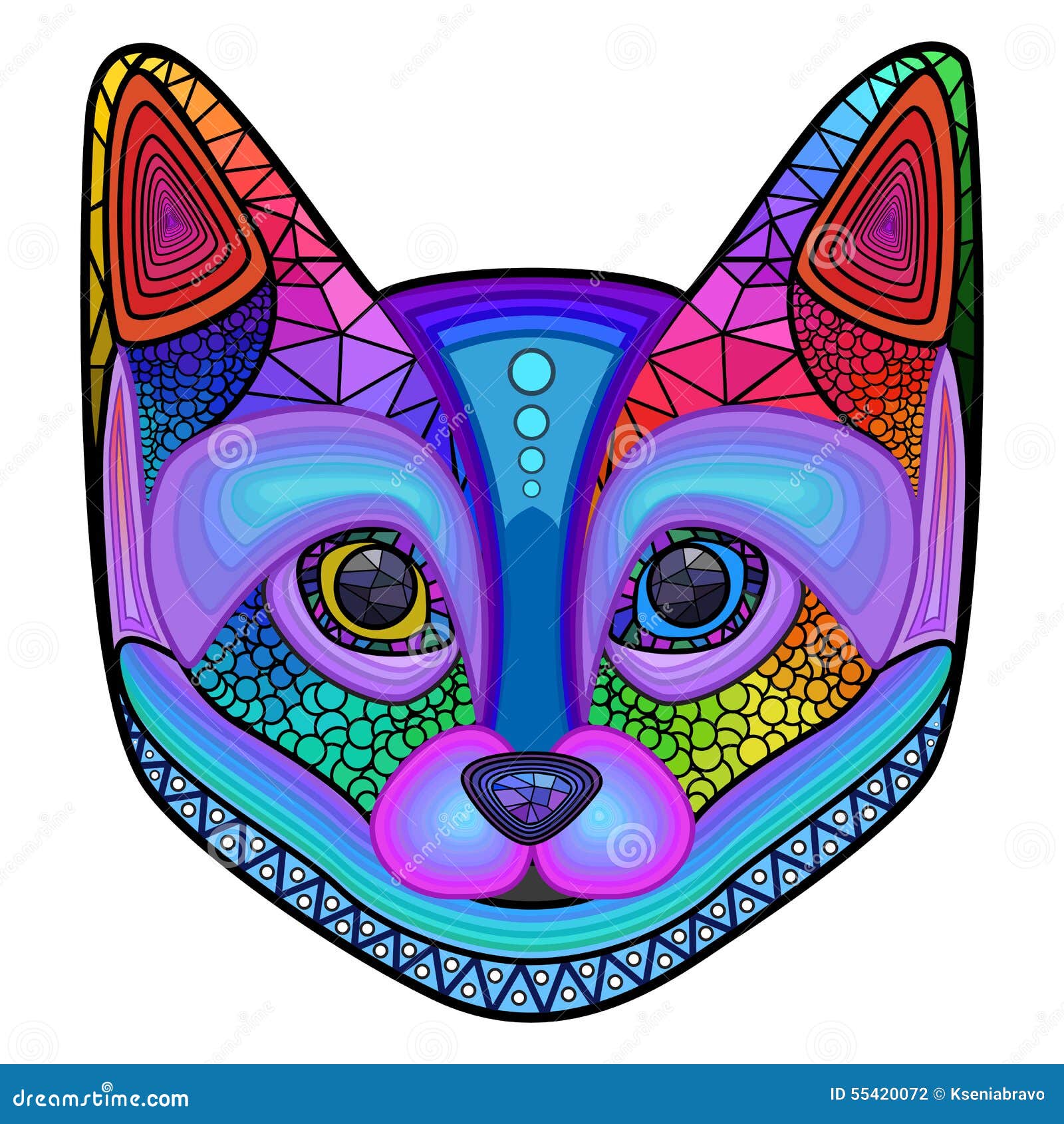 Cat, Colorful, Head, Ornament, Abstraction, Vector Stock Vector
