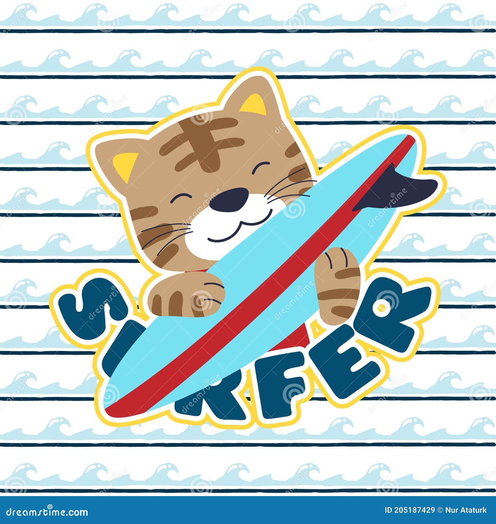 Smiling Cat Cartoon Holding Surfboard Stock Vector Illustration of