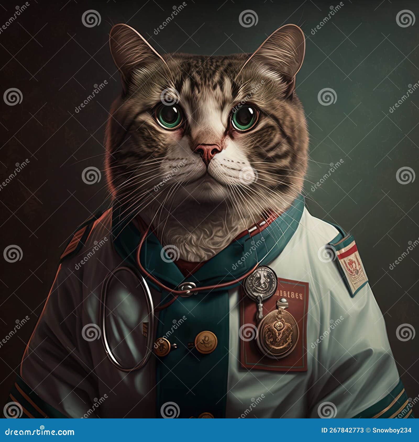 The Cat Doctor in a Medical Hat. Doctor with Cat Head. Generative AI