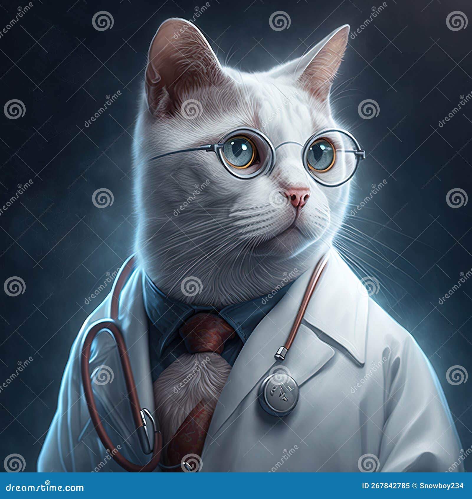 The Cat Doctor in a Medical Hat. Doctor with Cat Head. Generative AI