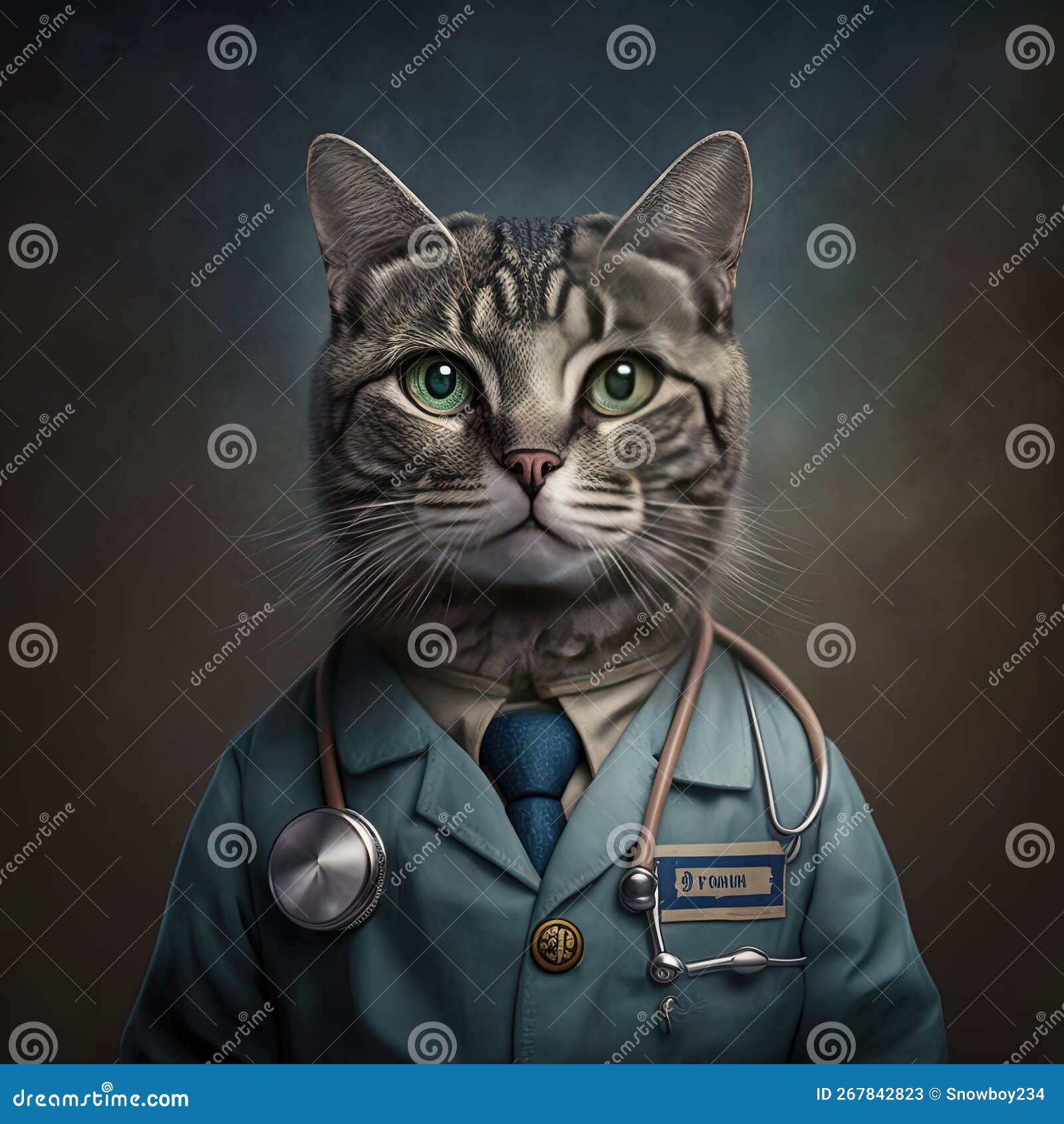 The Cat Doctor in a Medical Hat. Doctor with Cat Head. Generative AI