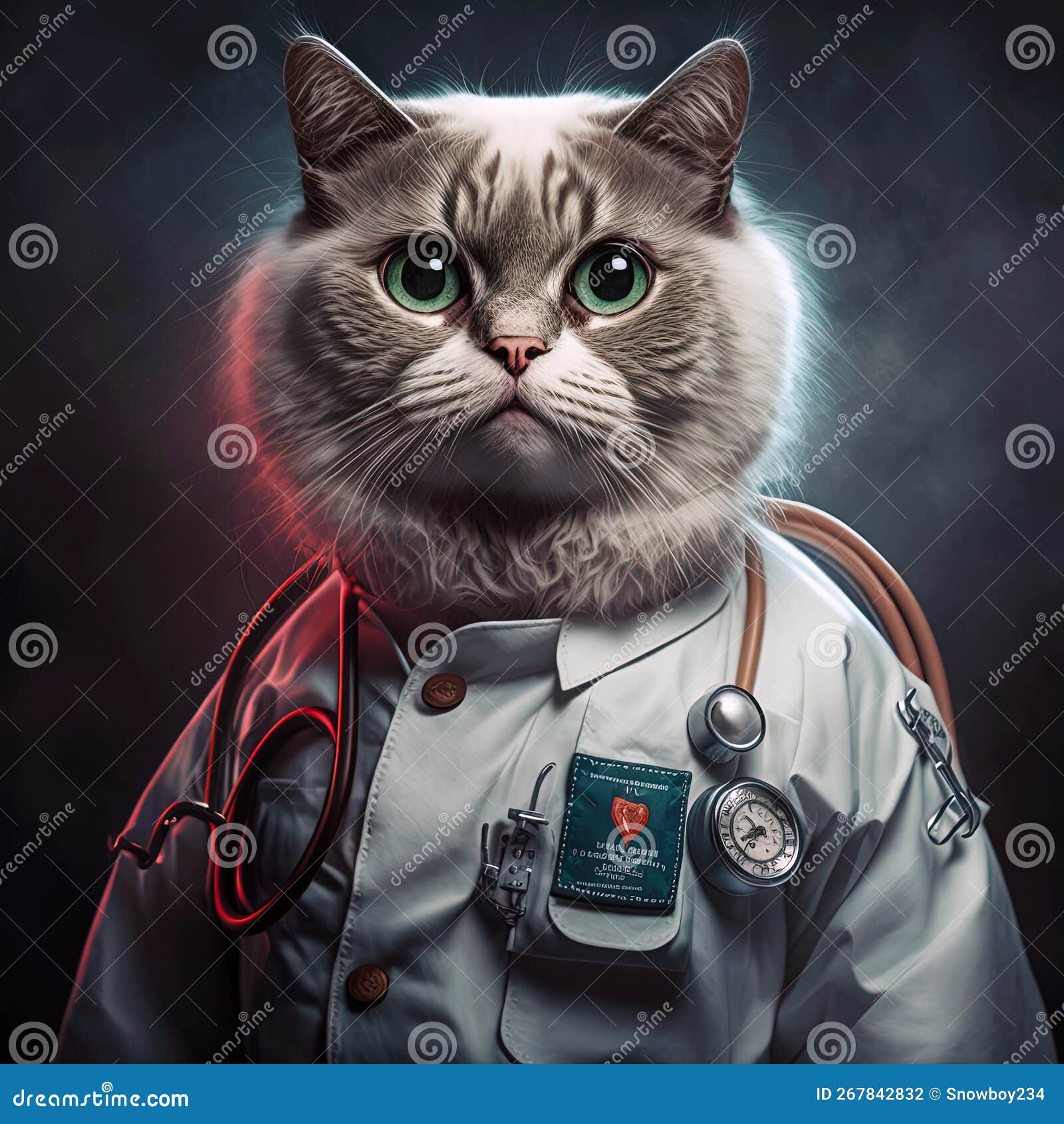 The Cat Doctor in a Medical Hat. Doctor with Cat Head. Generative AI