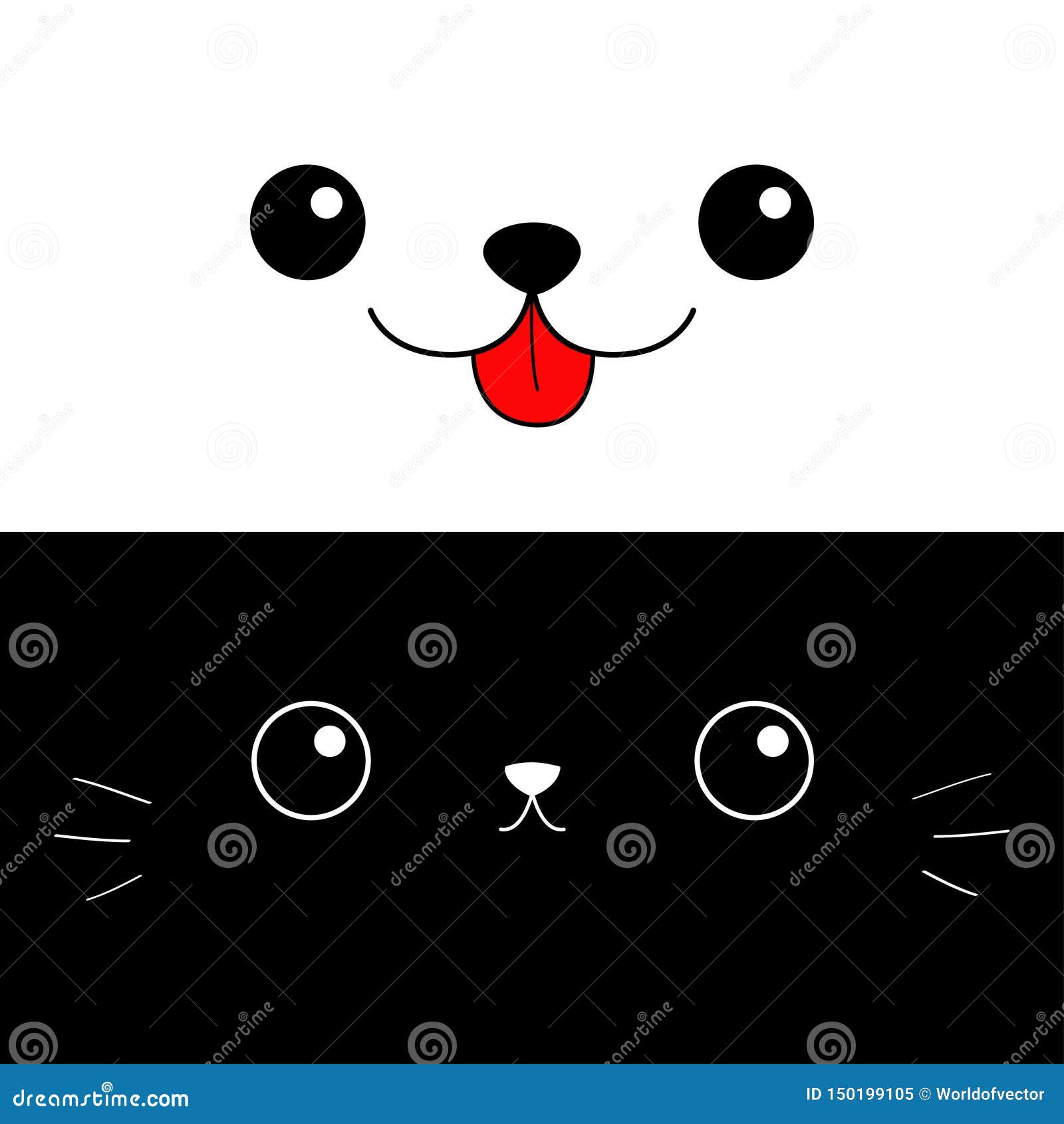 Black white cat icon set. Cute kawaii cartoon character. Funny