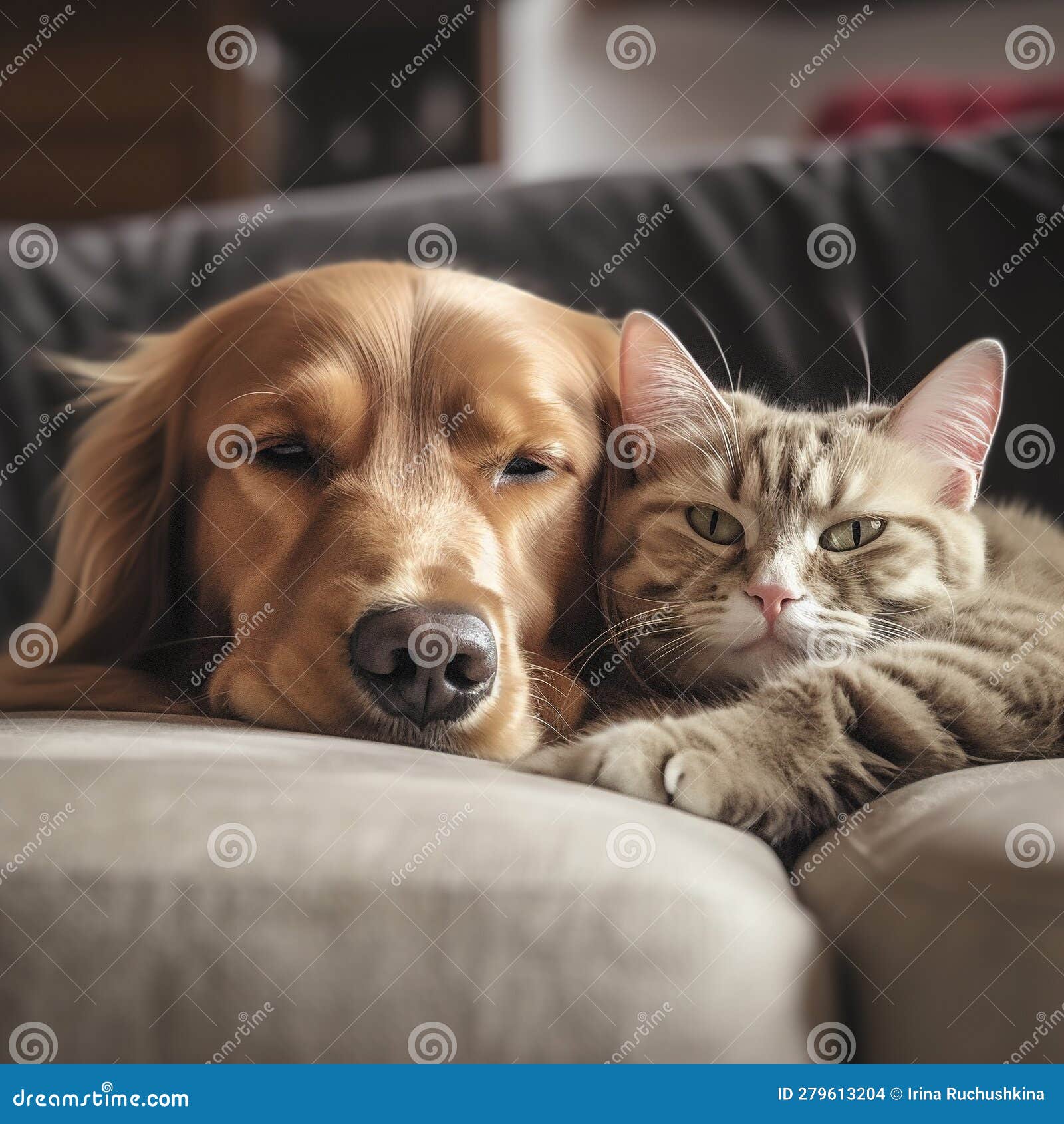 Cat and Dog. Friendship of Pets. Generative AI Stock Illustration Illustration of domestic