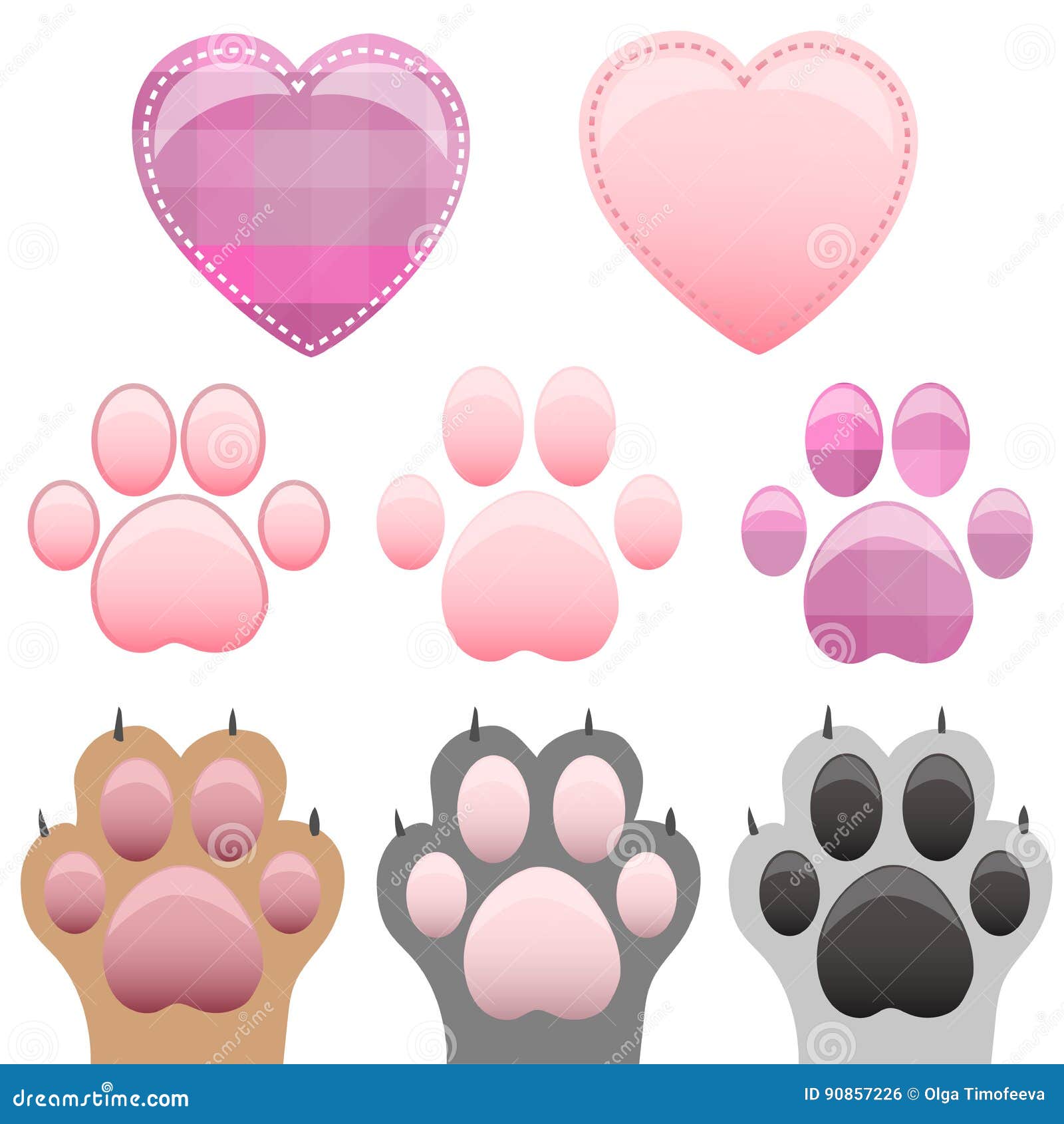 Cat and Dog Paw Print with Claws Stock Vector - Illustration of