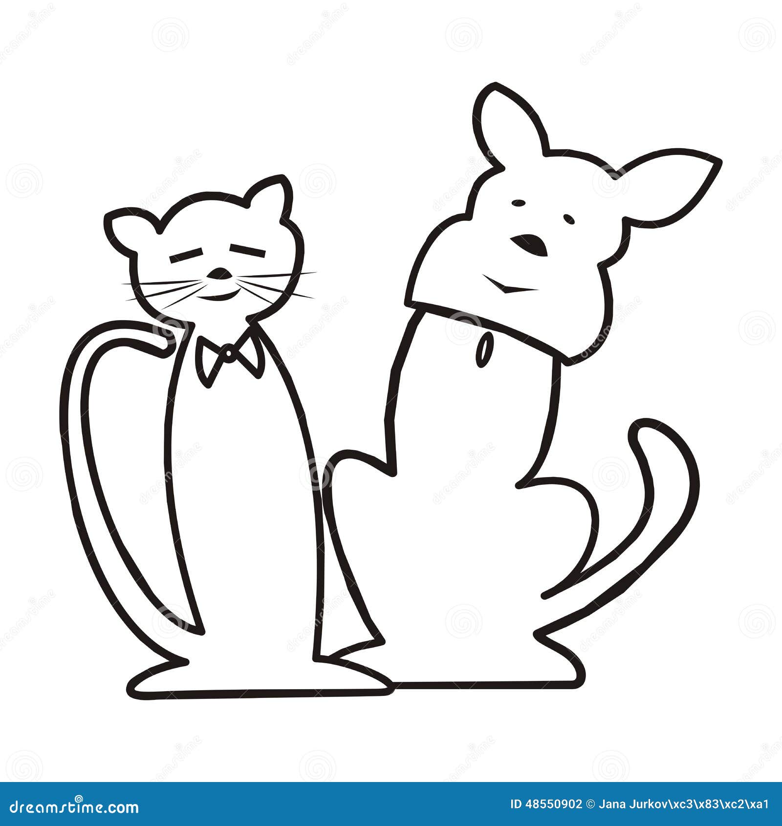 Cat and Dog, Line Art, White Illustration, Eps. Stock Vector