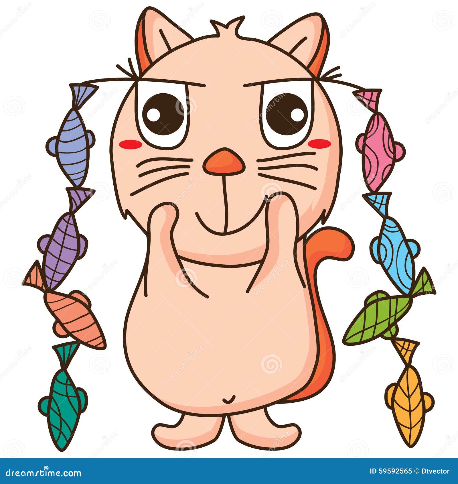 Cat dream fish stock vector. Illustration of blue, adorable - 59592565