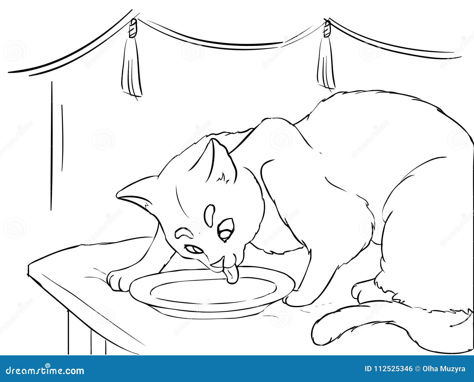 Cat is Eating - Coloring Page Stock Vector - Illustration of page, like