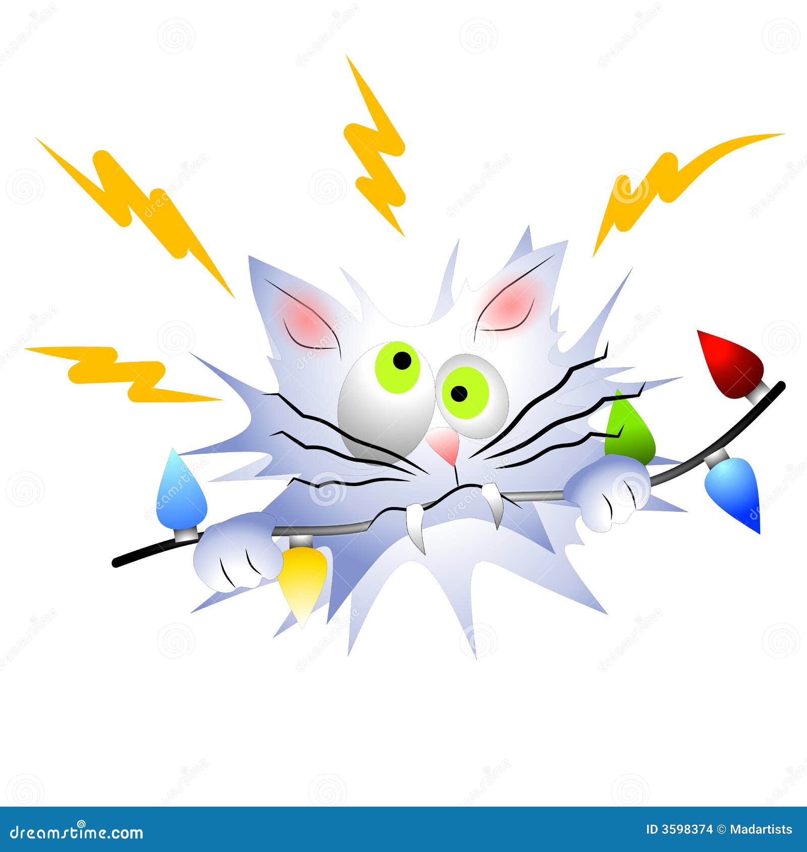 Cat Electrocuted Xmas Lights Stock Illustration - Illustration of xmas