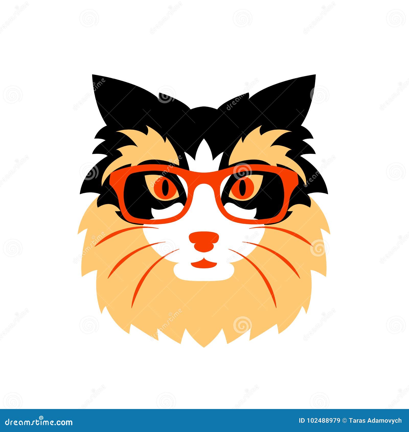Cat Face in Glasses Vector Illustration Flat Stock Vector