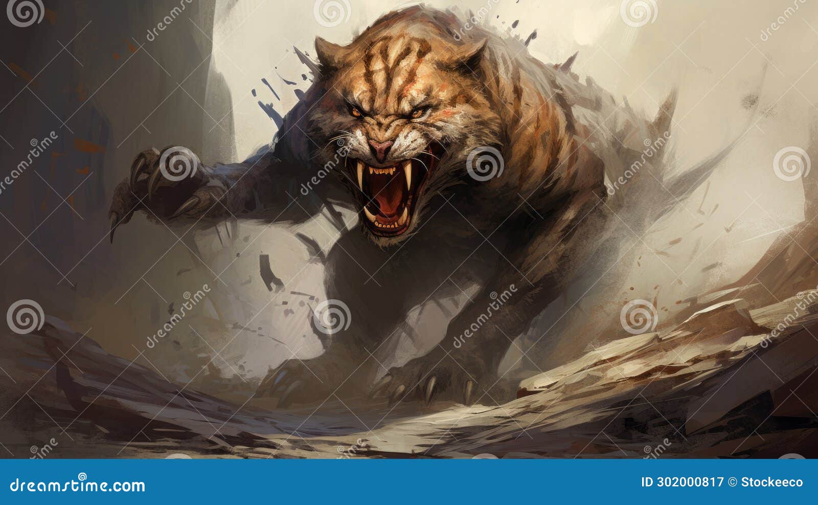 majestic beast roaming: a painterly catcore with realistic detail