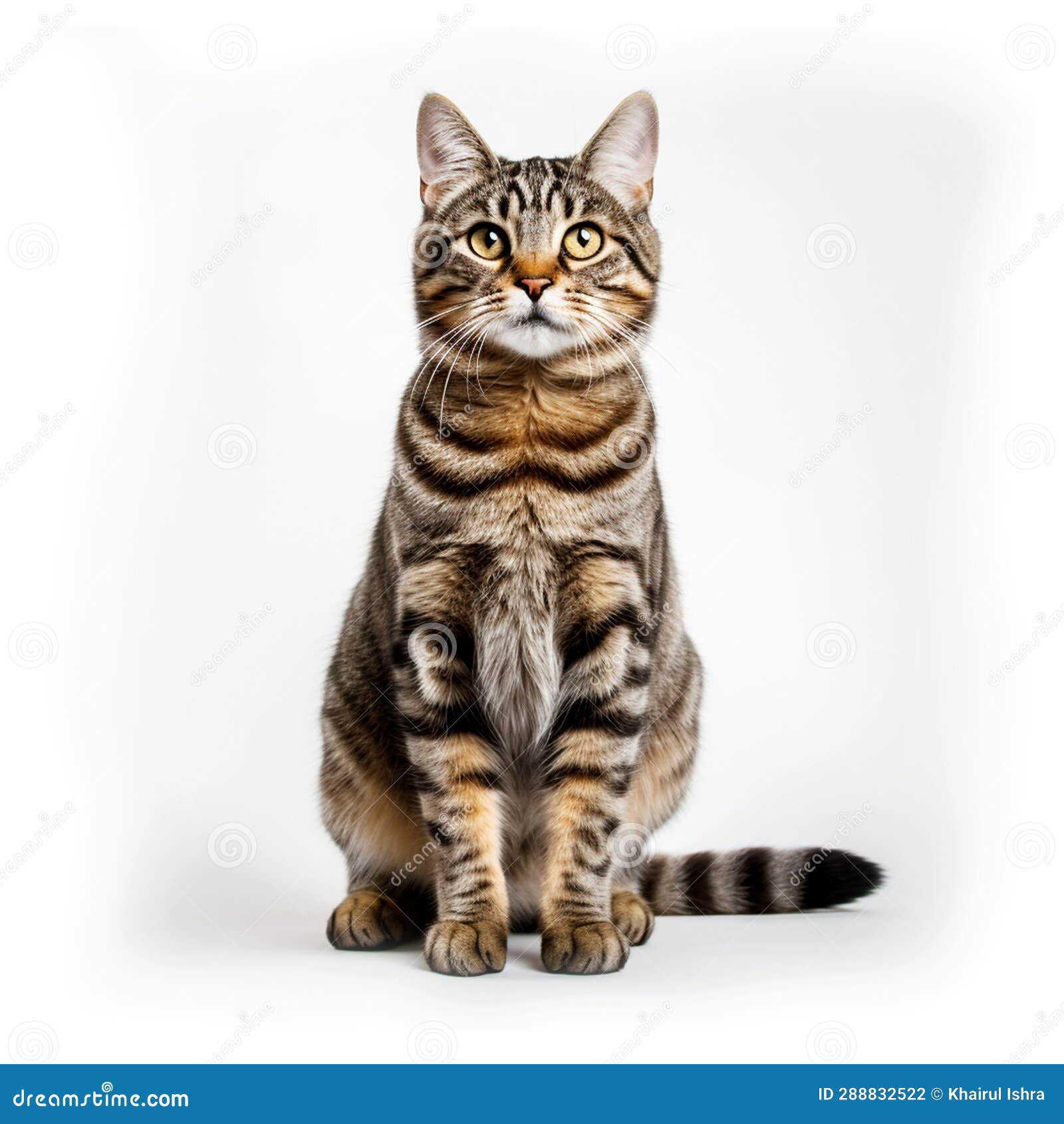 Cat Front Full Body View Isolated on White Background. Full Body Front