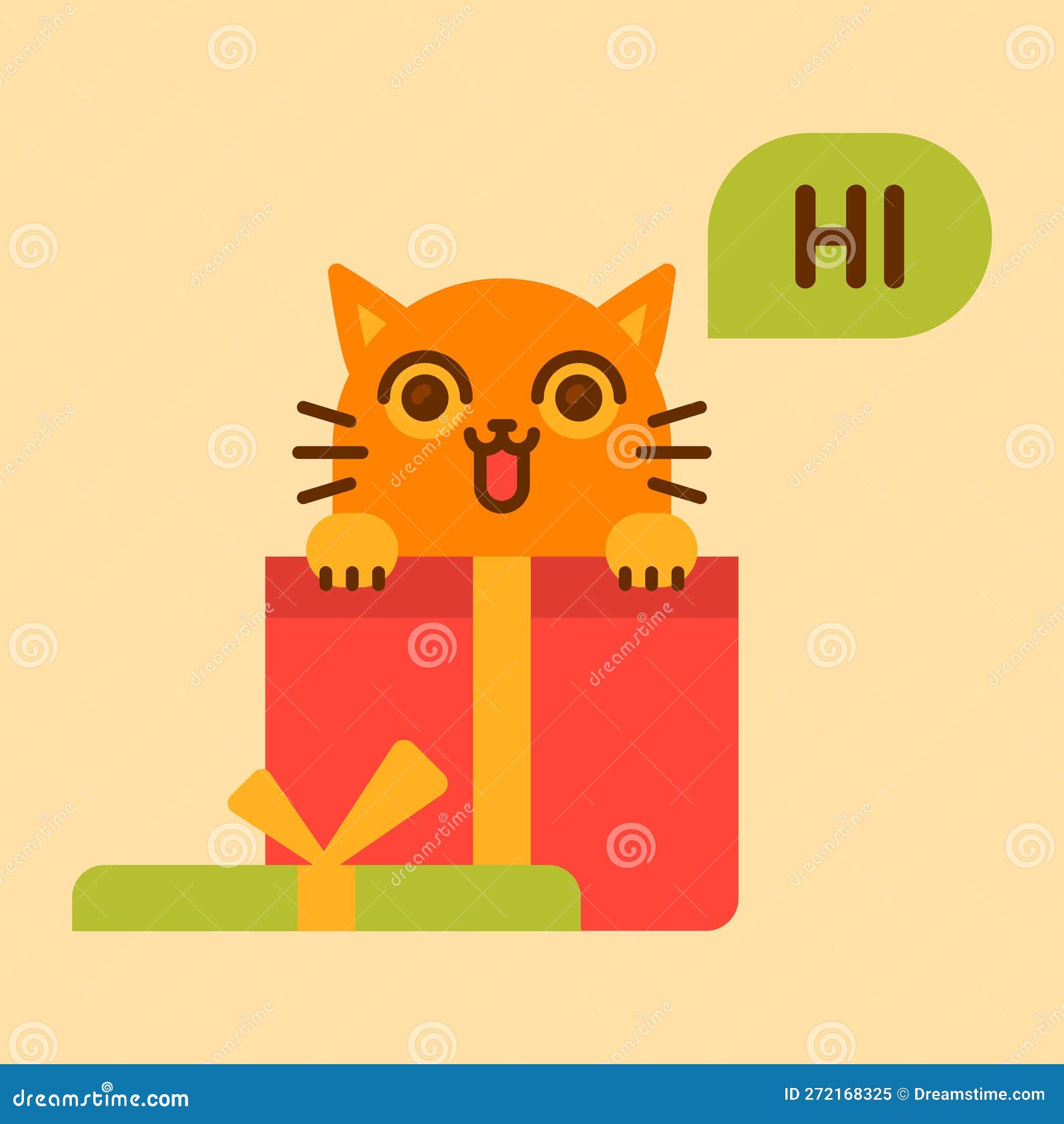 Cat in Gift Box Says Hi. Funny Character Stock Illustration