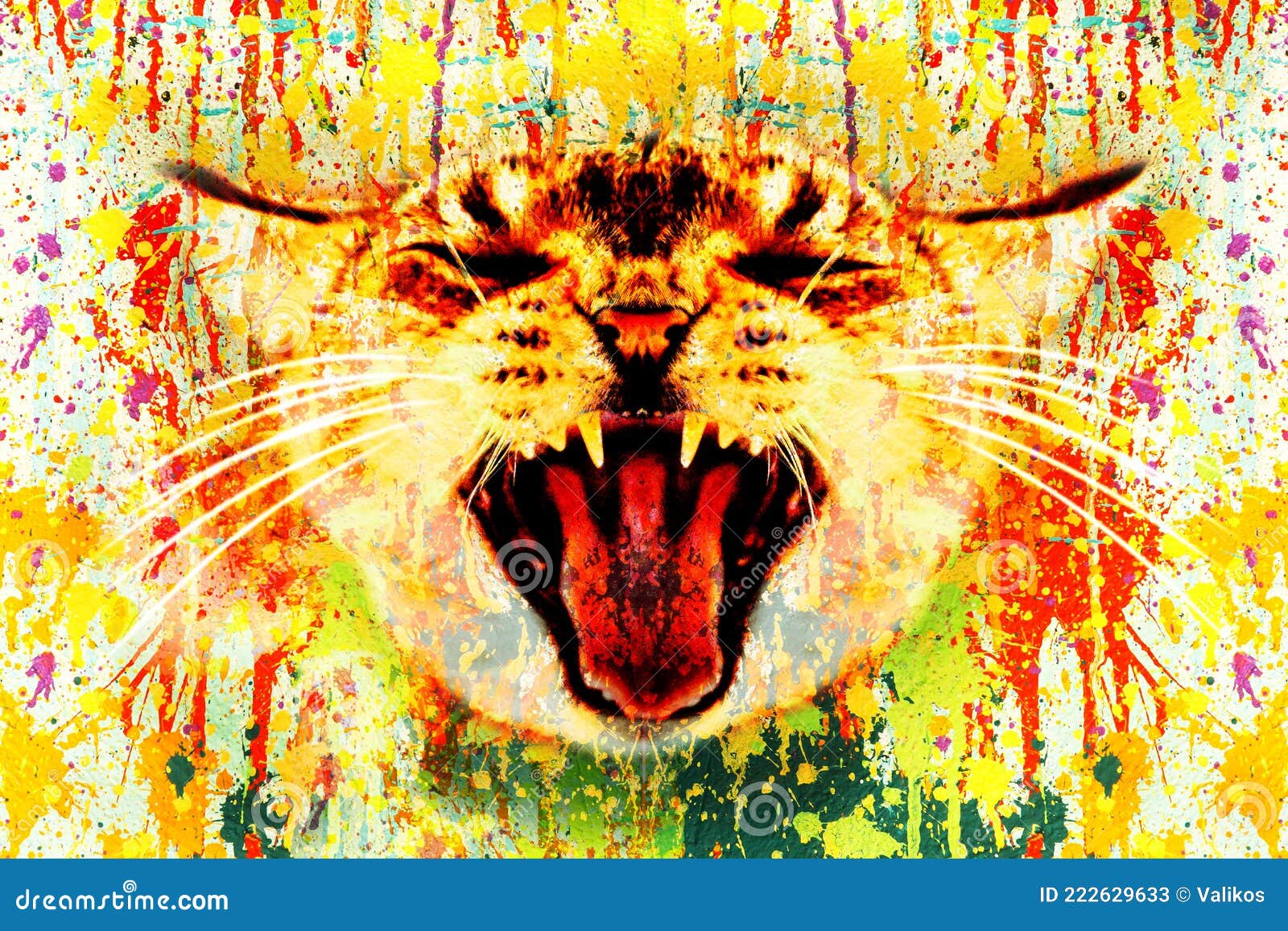 Cat Head with Creative Abstract Elements on White Background Stock