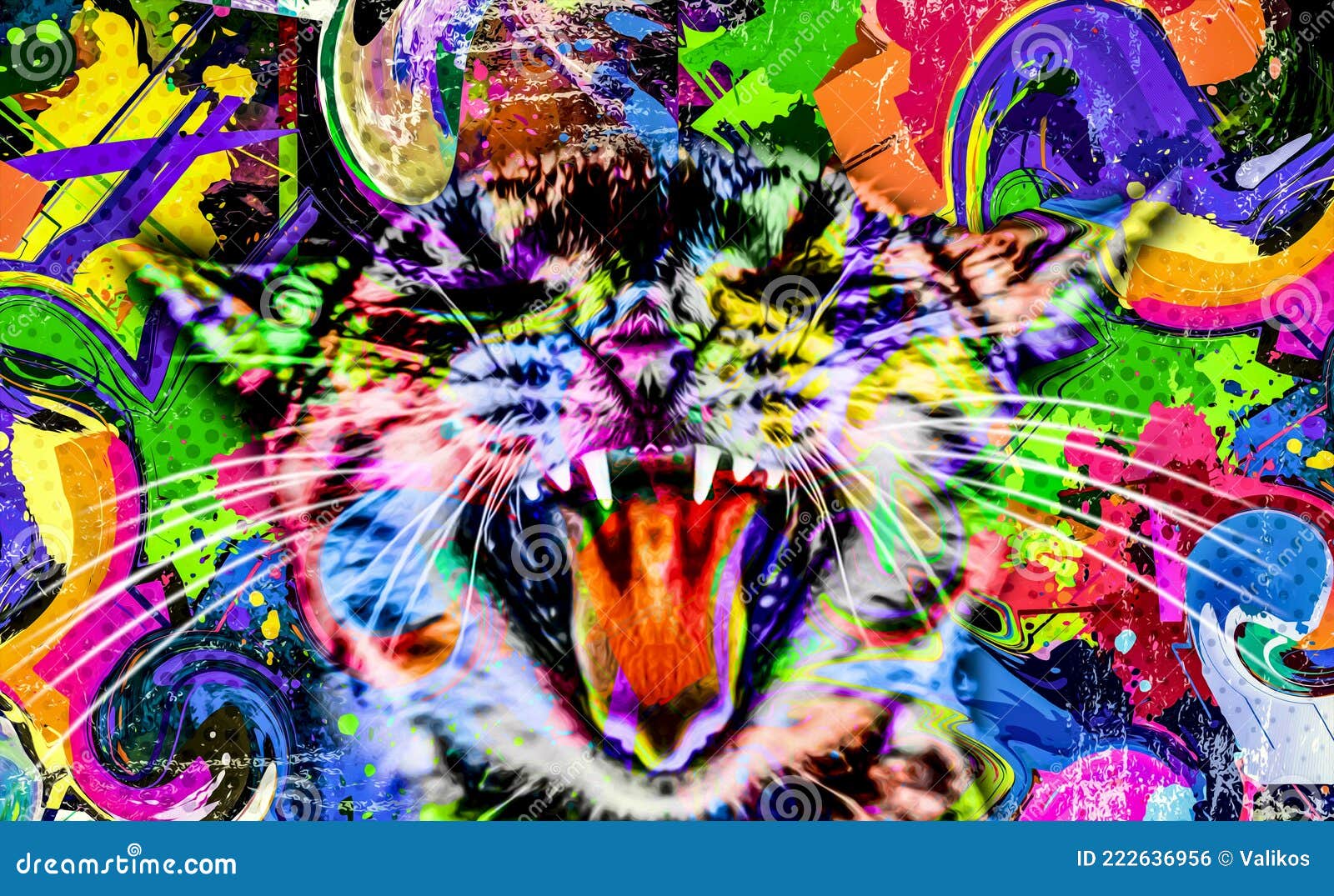 Cat Head with Creative Abstract Elements on White Background Stock