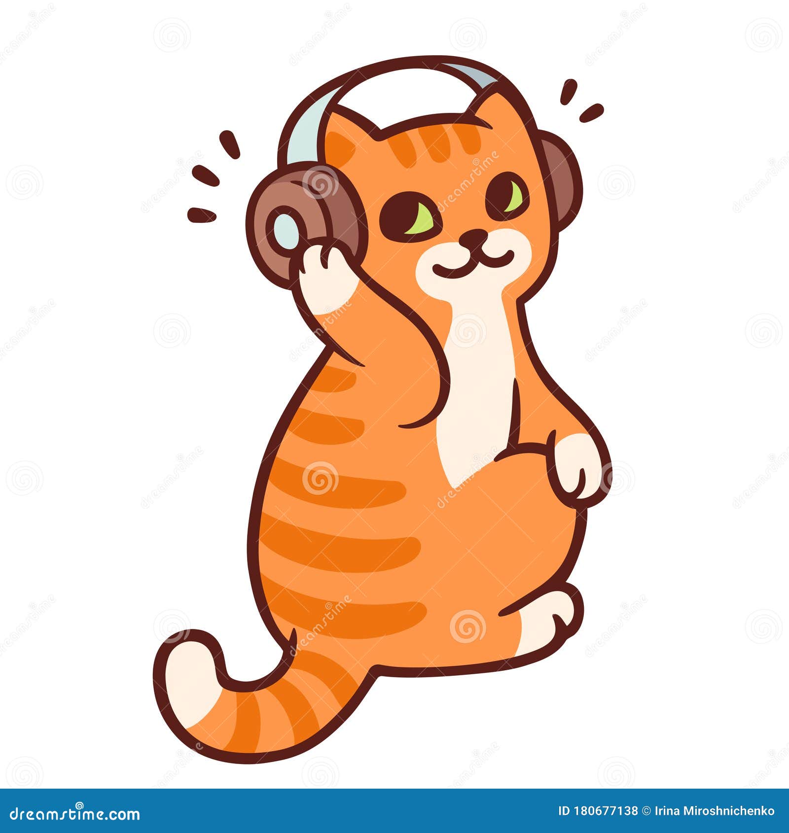 Cat With Headphones Listening Music Stock Vector