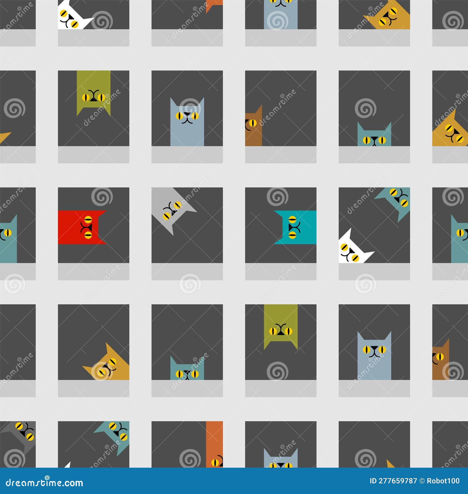 Cat House Pattern Seamless. Cat in Window Background Stock Vector