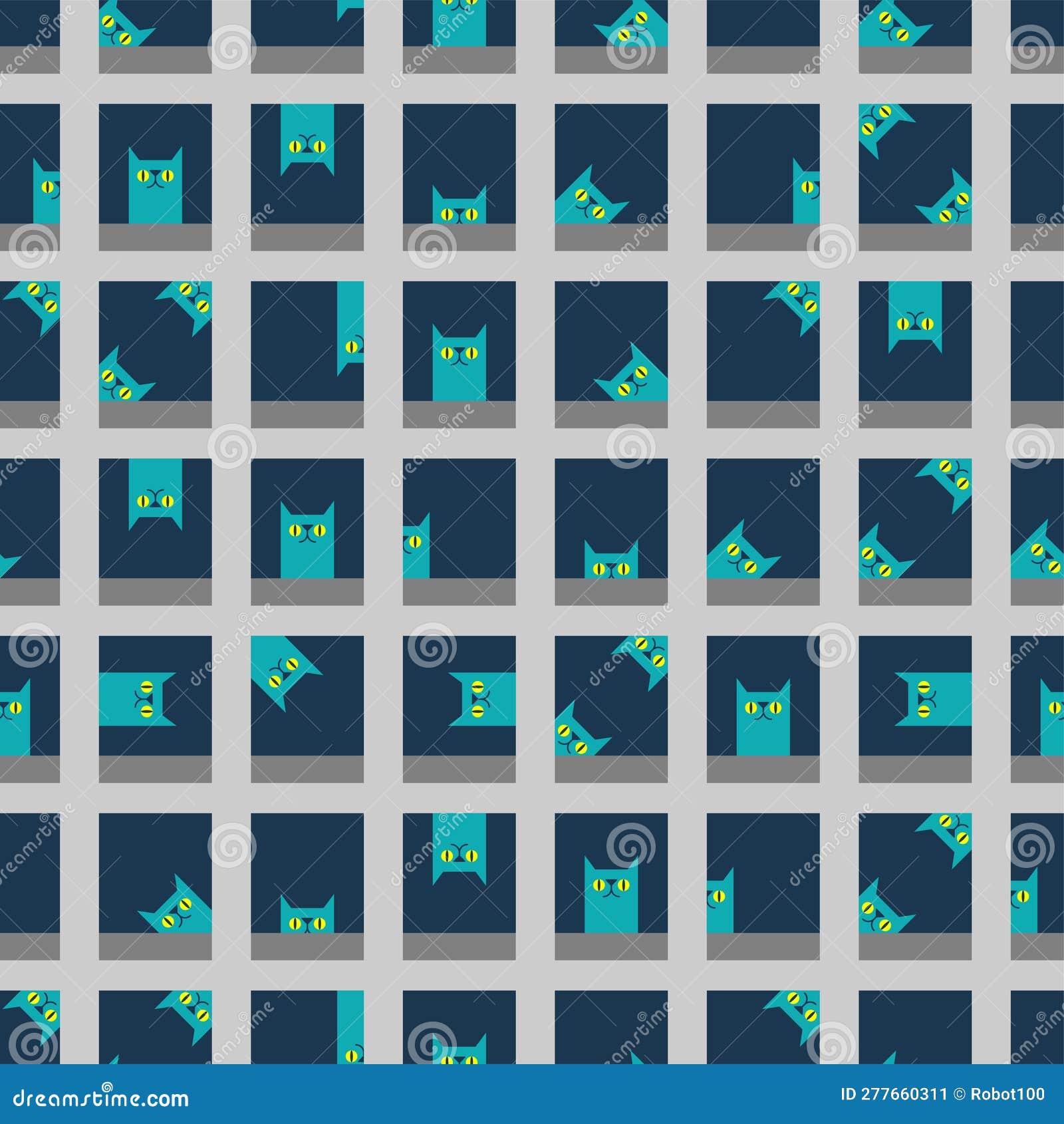 Cat House Pattern Seamless. Cat in Window Background Stock Vector