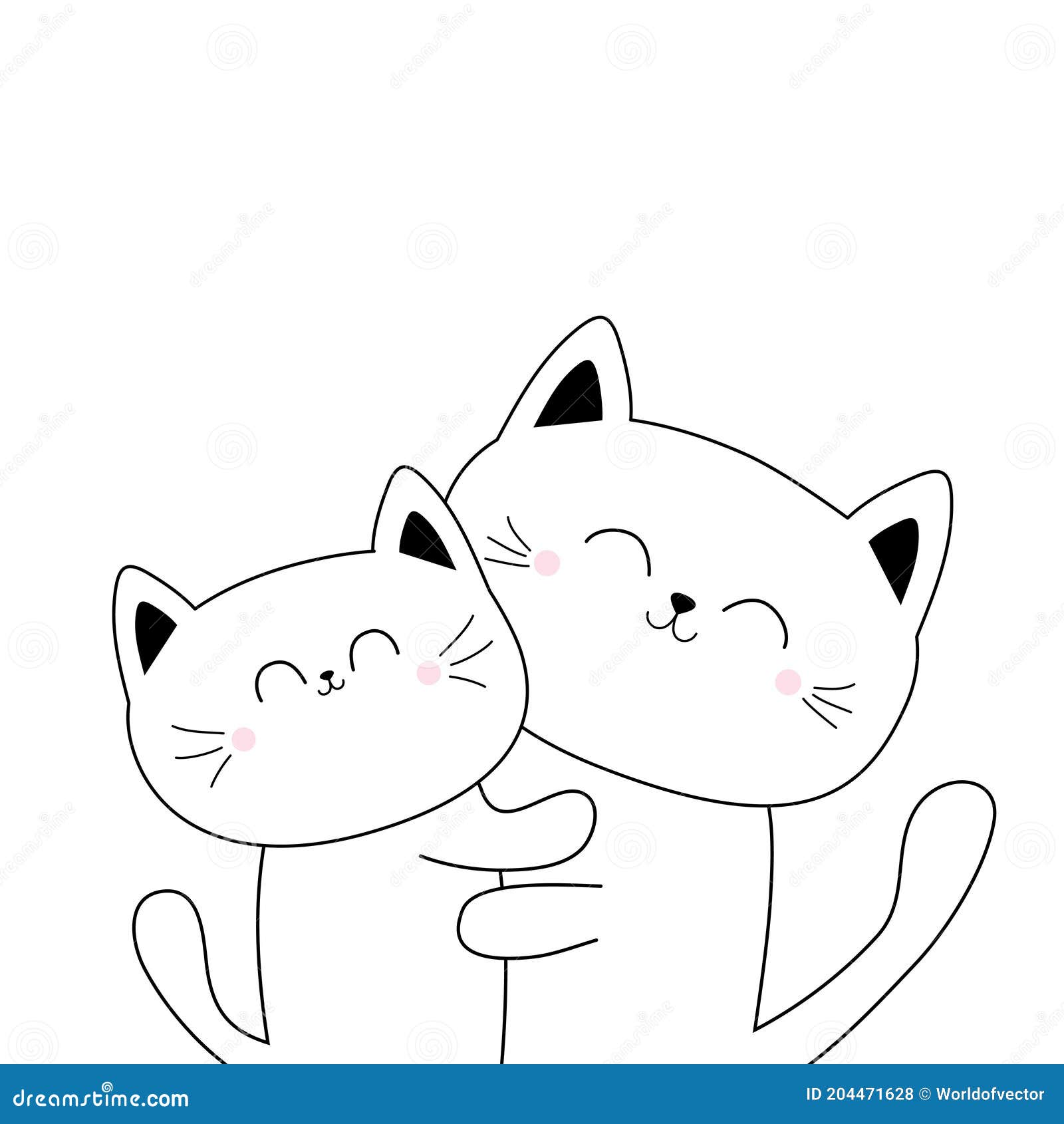 Two cats in love hug doodle icon. Cute pets vector art on white