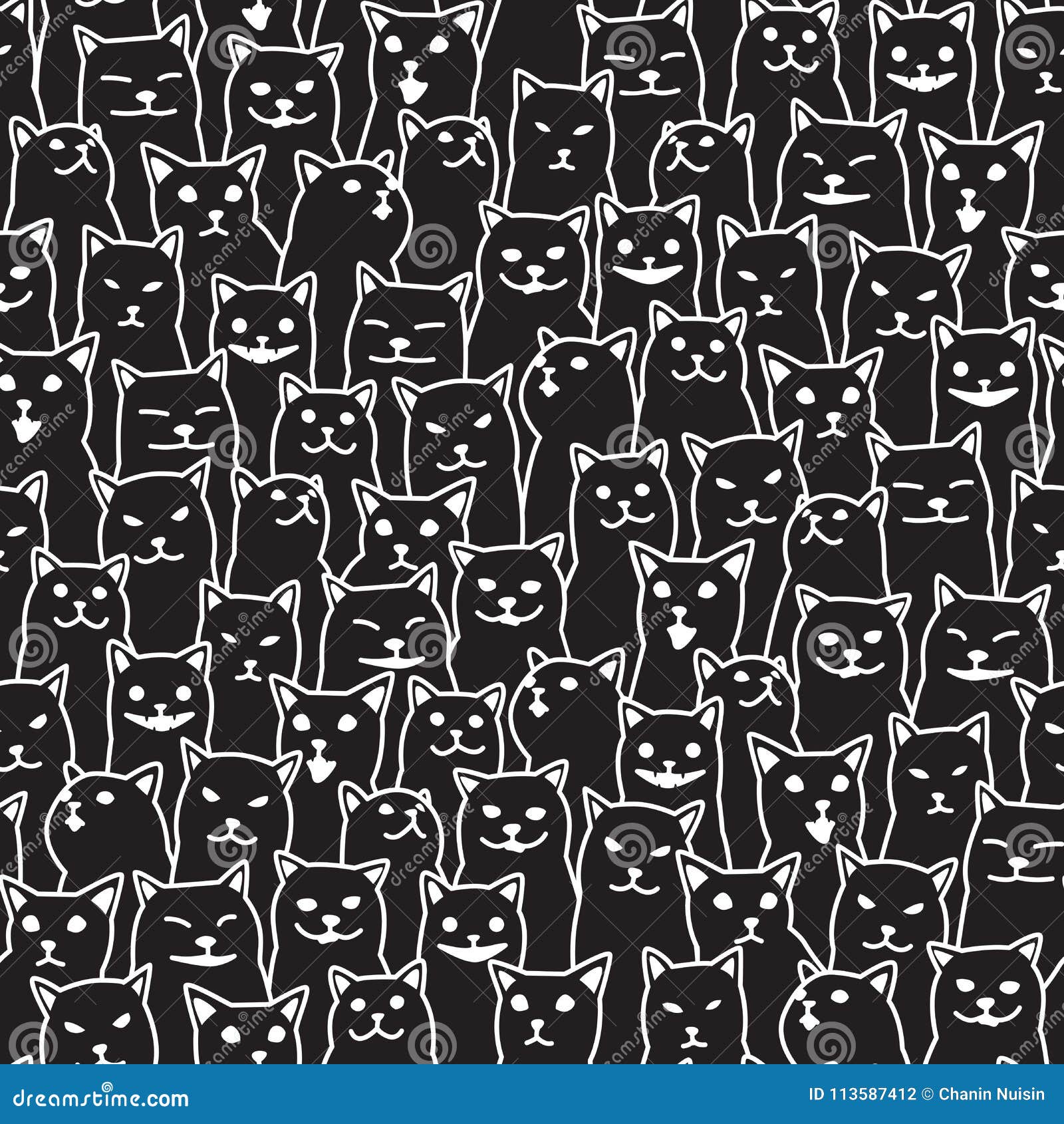 Cat Kitten Breed Doodle Vector Seamless Pattern Isolated Wallpaper  Background Black Stock Vector - Illustration of calico, fabric: 113587412