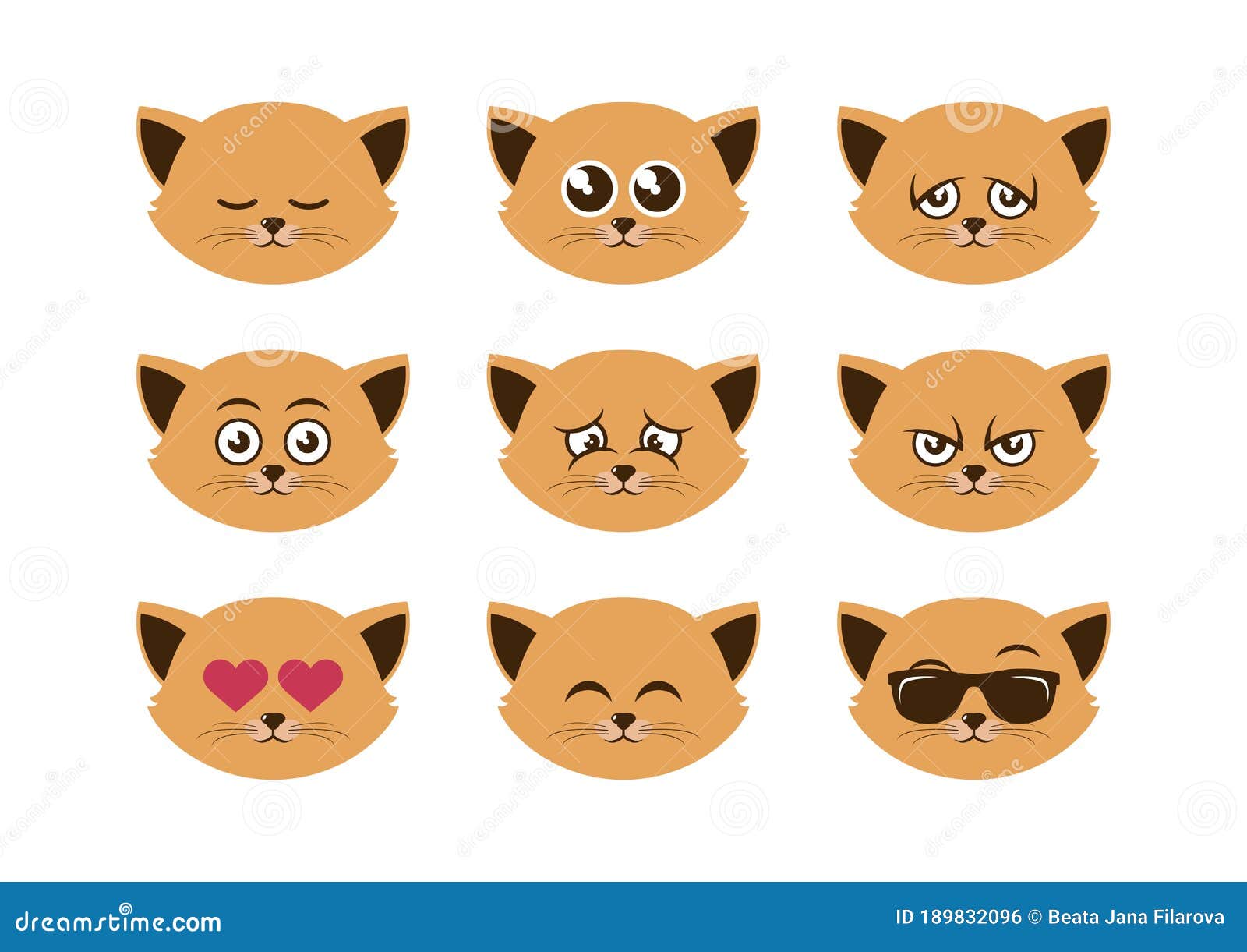 Six Cats Faces Emotion Icon Pack Stock Vector - Illustration of human,  animals: 82929441