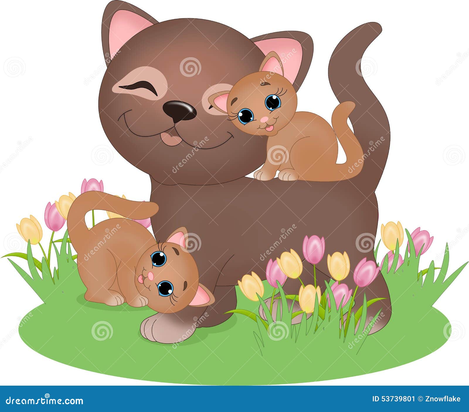Cat with kittens stock illustration. Illustration of baby - 53739801