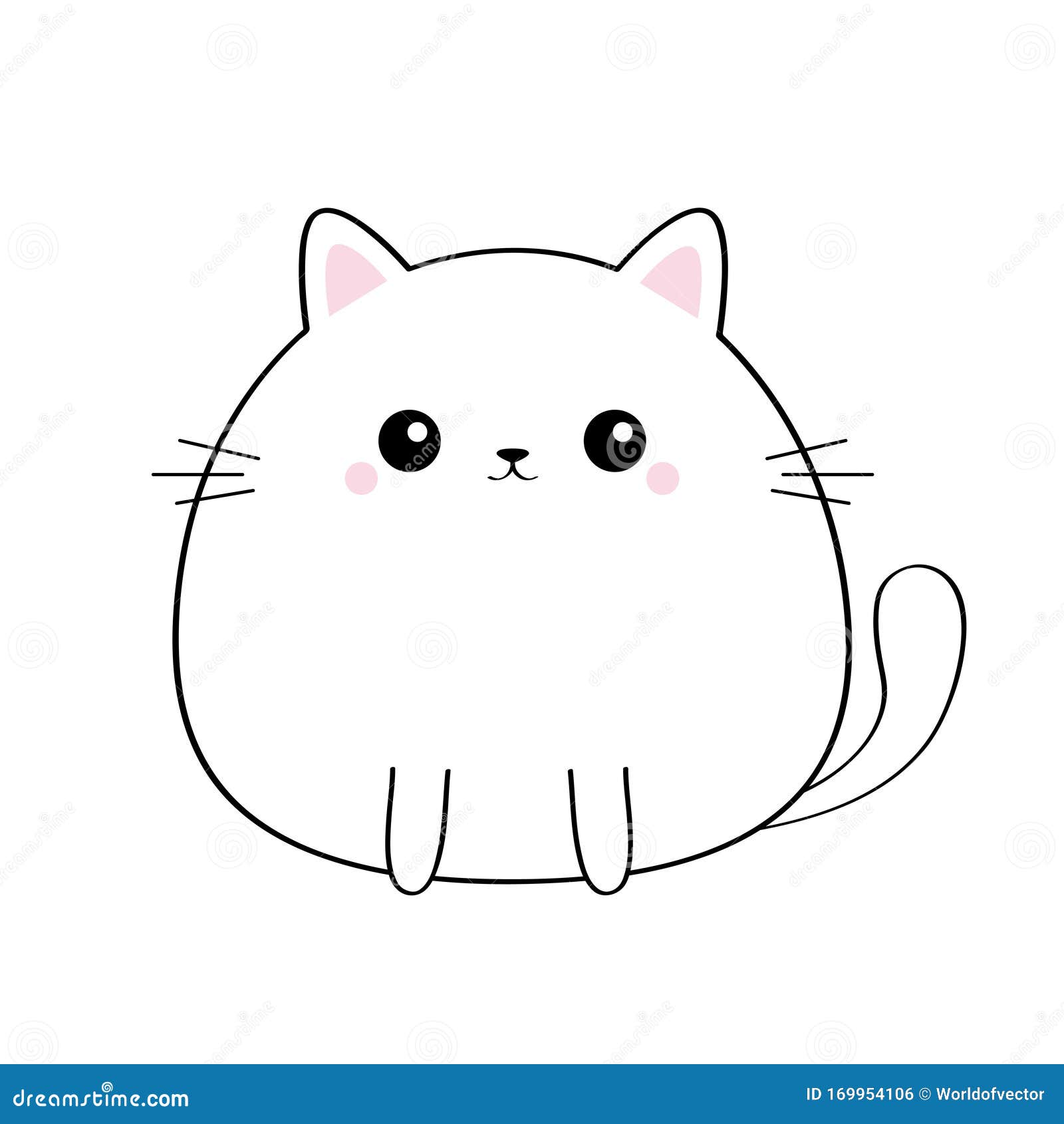Kawaii Cartoon Cat. Funny Smiling Little Kitty with Pink Stripes