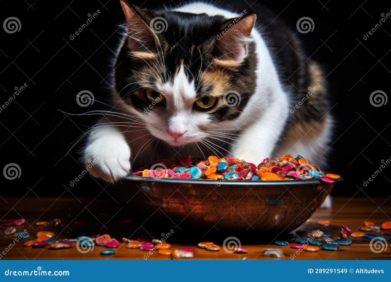 Cat Knocking Over a Bowl of Cat Food Stock Image Image of hungry