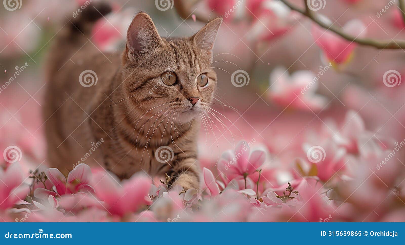 a cat leisurely walks through a field of vibrant pink flowers