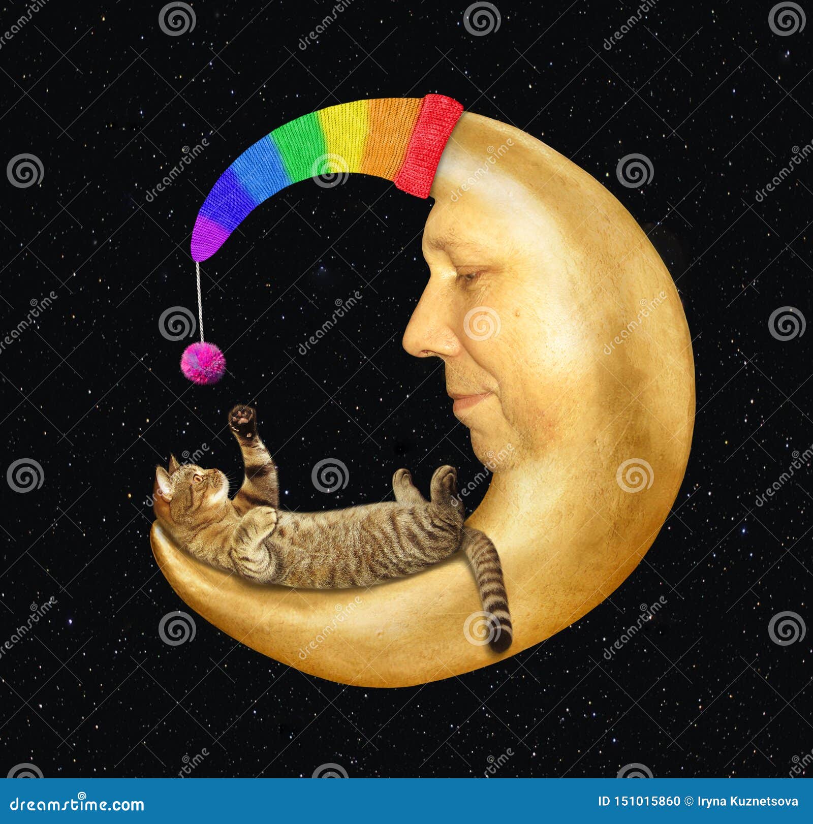 Cat Lies on the Moon in a Hat 2 Stock Photo - Image of ball, relax